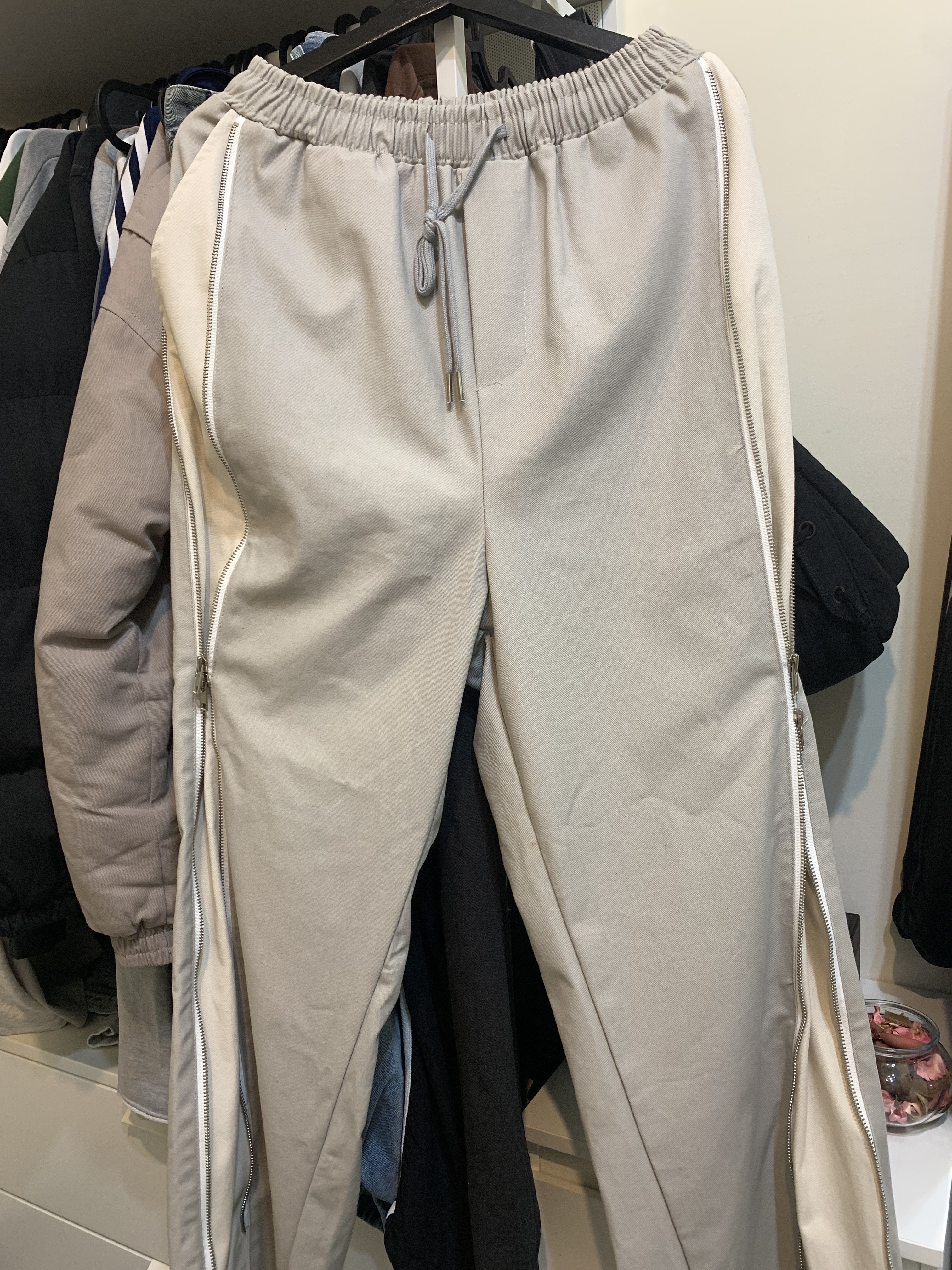 撞色 拼接 雙拉鍊 造型 長褲