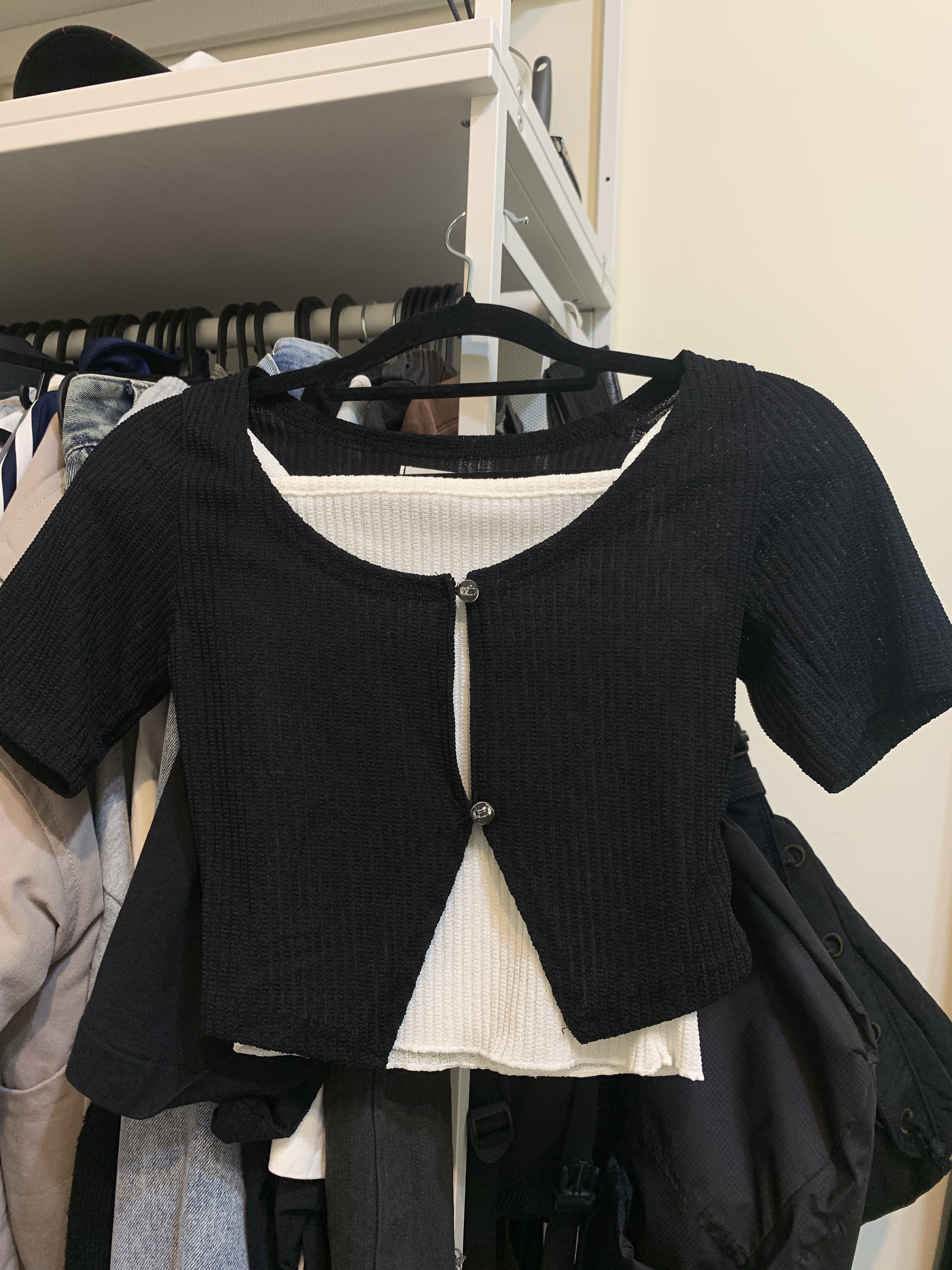 小香家 鈕扣 針織 微透 罩衫（兩件式）