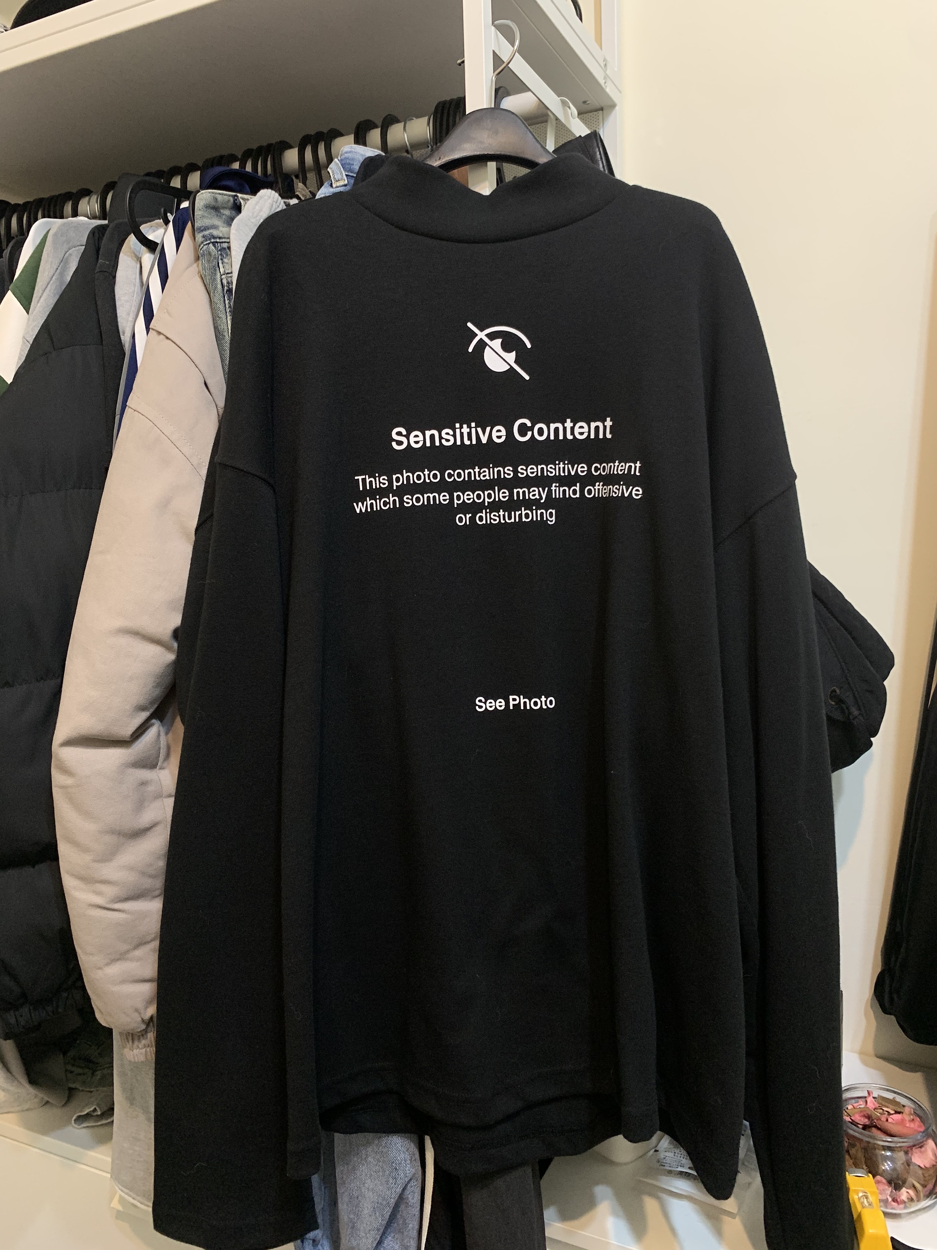 See Photo 小立領 純黑 棉長袖