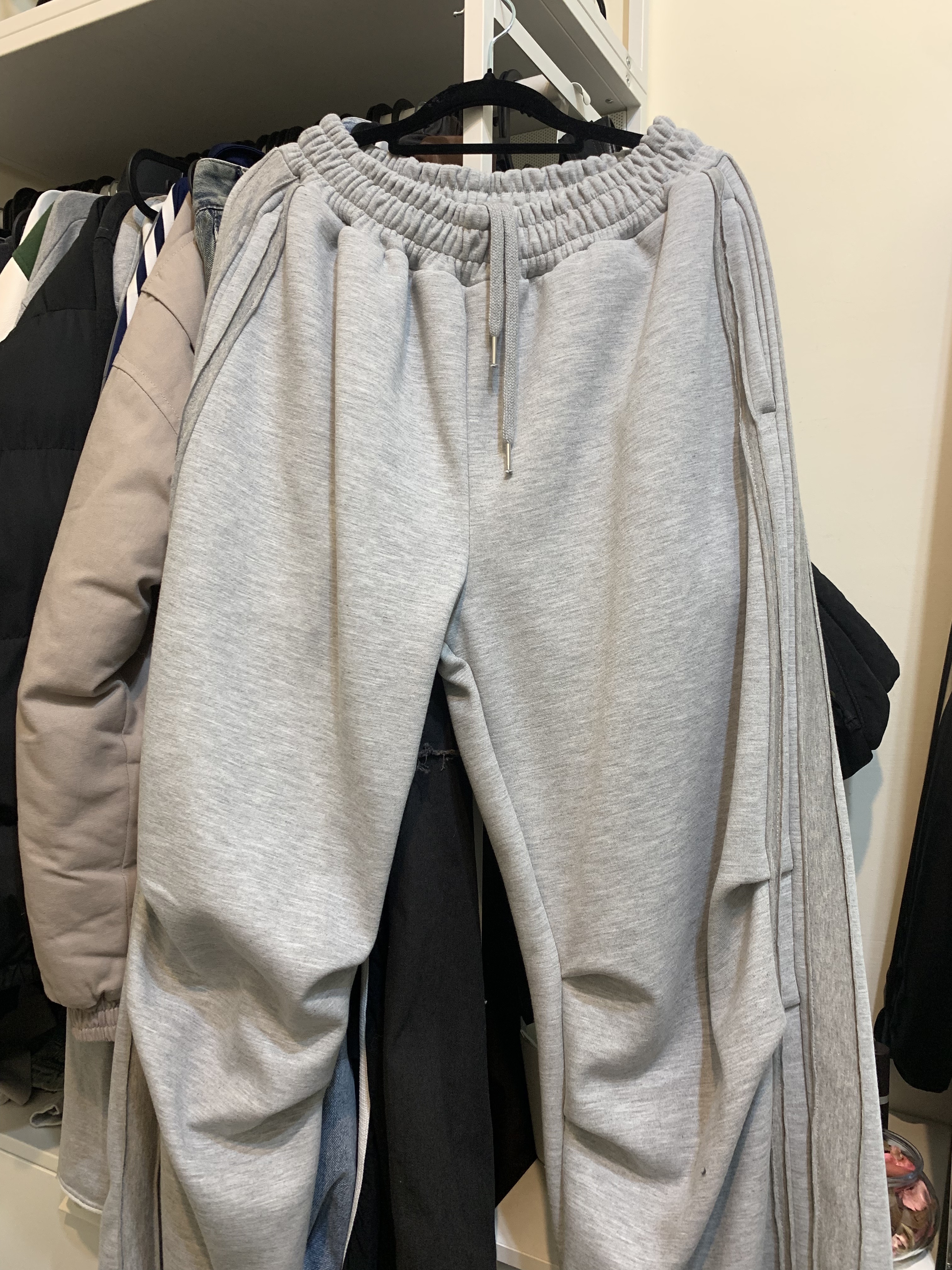 雙線 打褶 內鋪棉 棉長褲