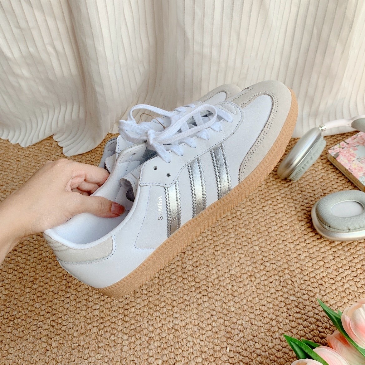 Adidas Samba OG W 銀白 米白 復古 焦糖底 德訓鞋