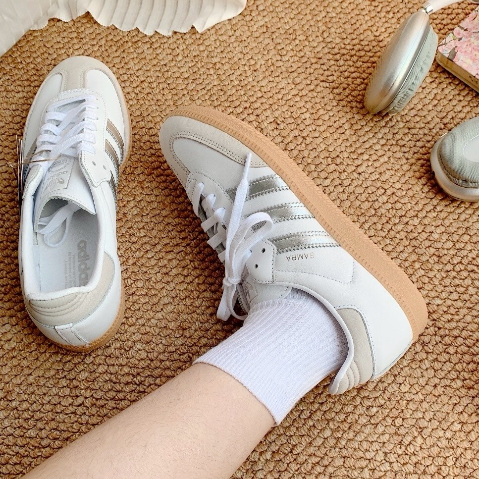 Adidas Samba OG W 銀白 米白 復古 焦糖底 德訓鞋