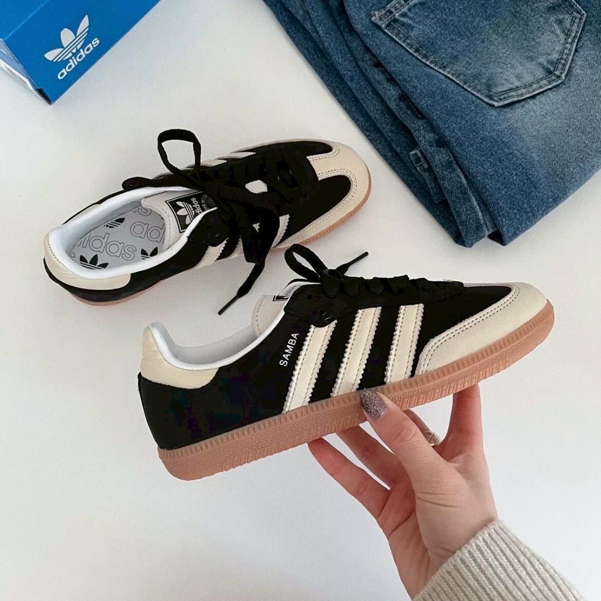 Adidas Samba OG W 芝麻奶油 黑白 復古 焦糖底 德訓鞋