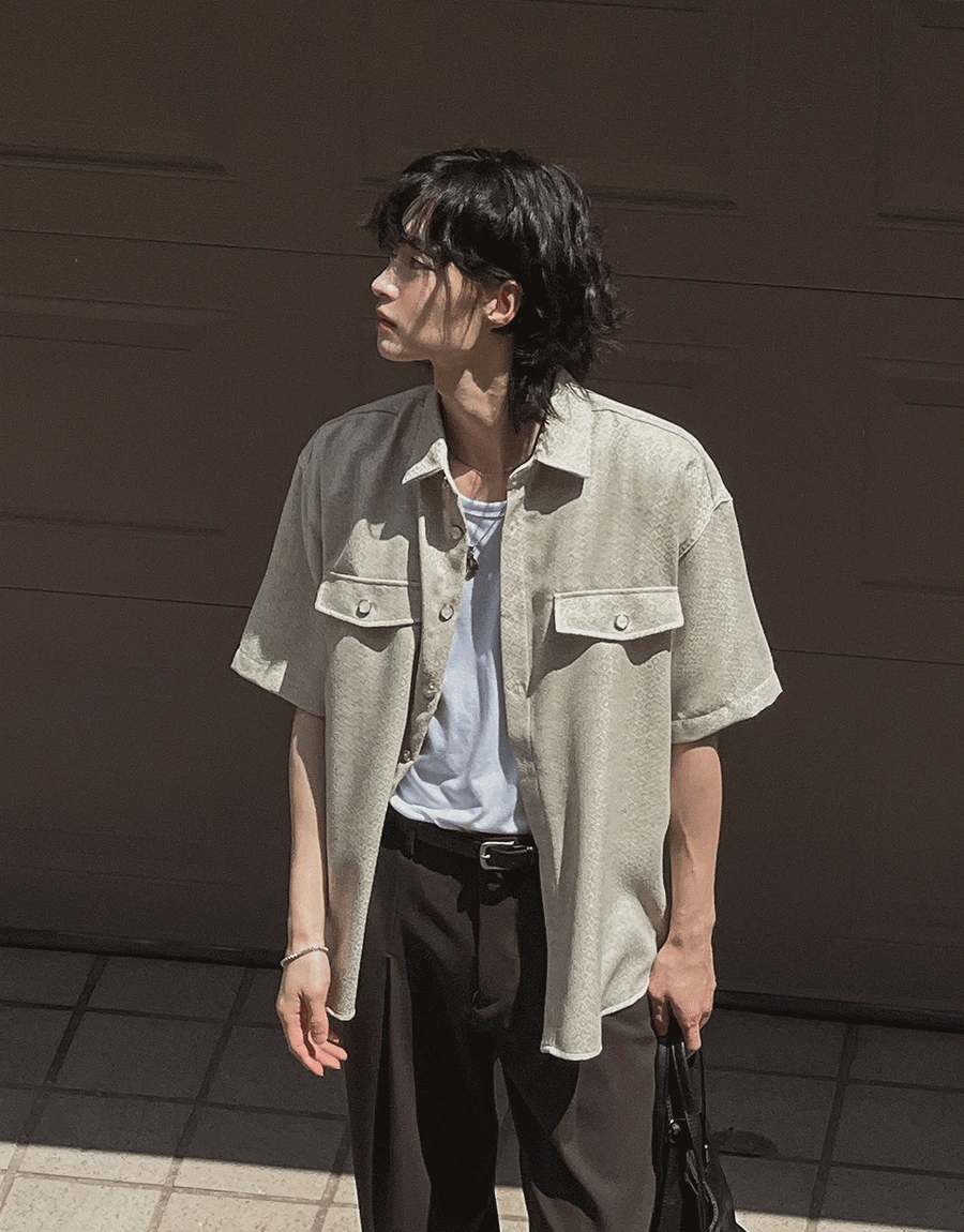 節點漸層粗花呢短袖襯衫