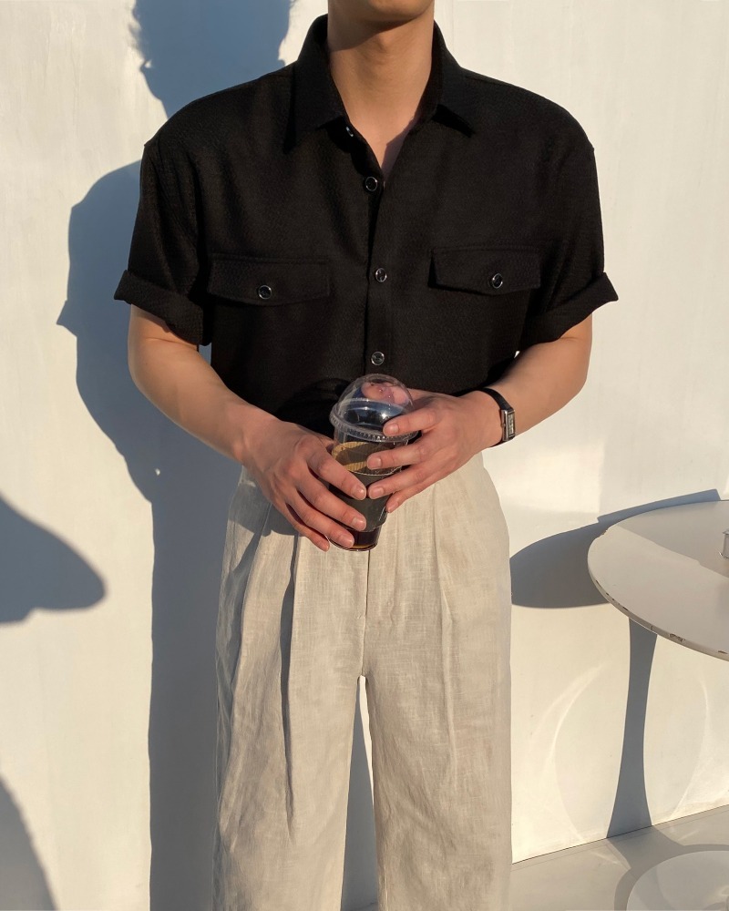 節點漸層粗花呢短袖襯衫