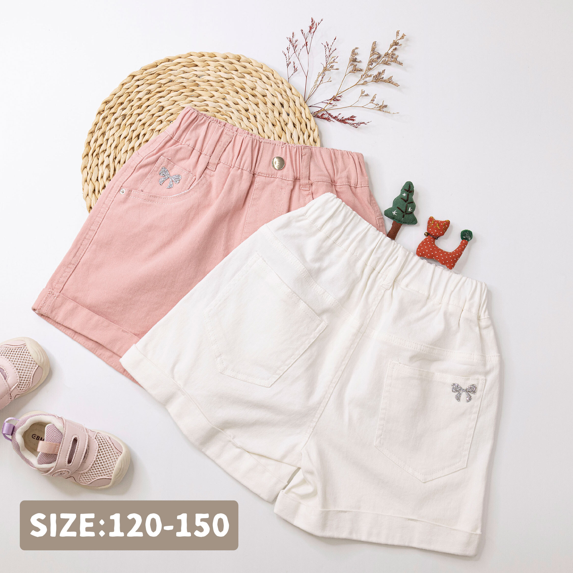 【H50544】閃閃蝴蝶結裝飾短褲