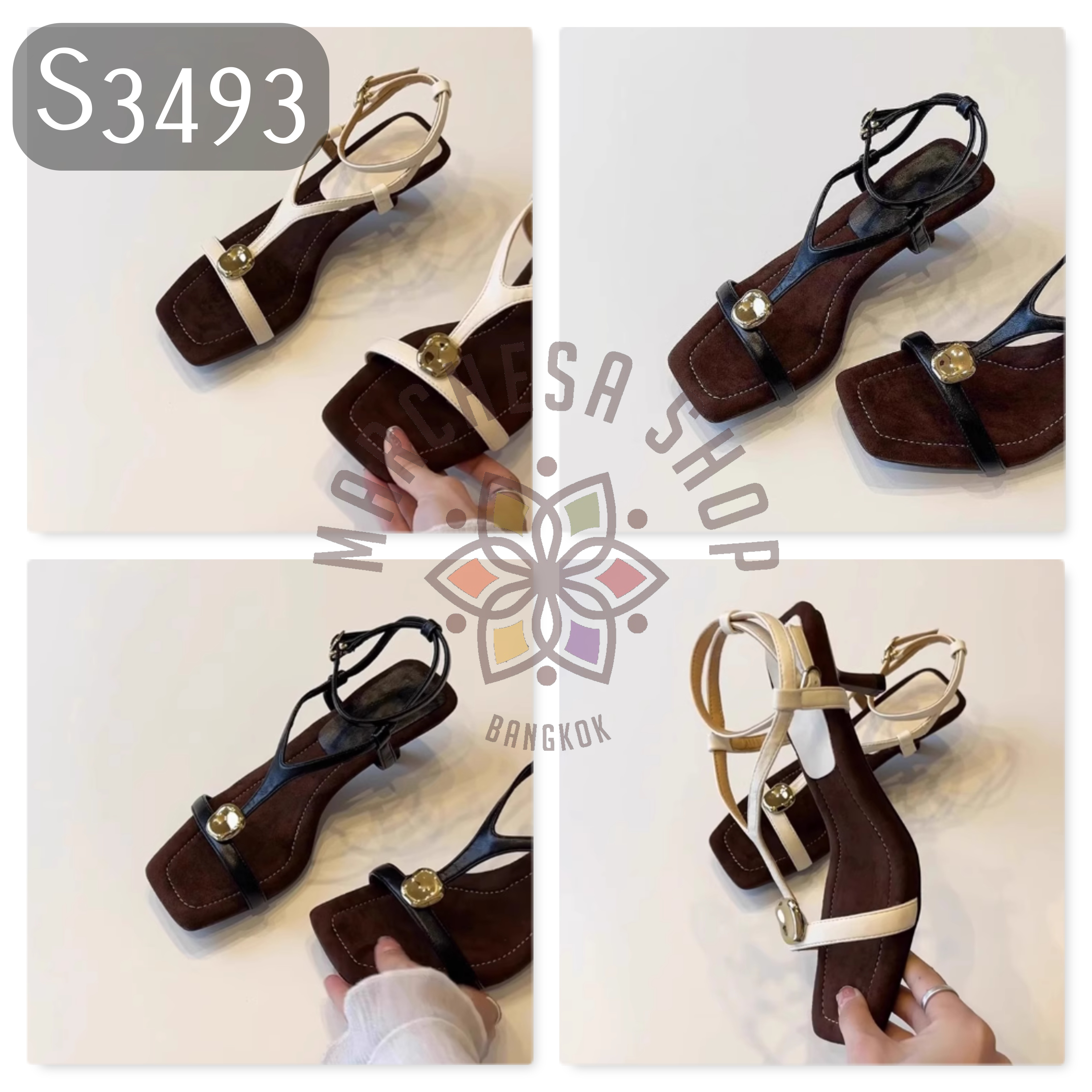 S3493 - 頭層小羊皮裝飾羅馬高踭涼鞋