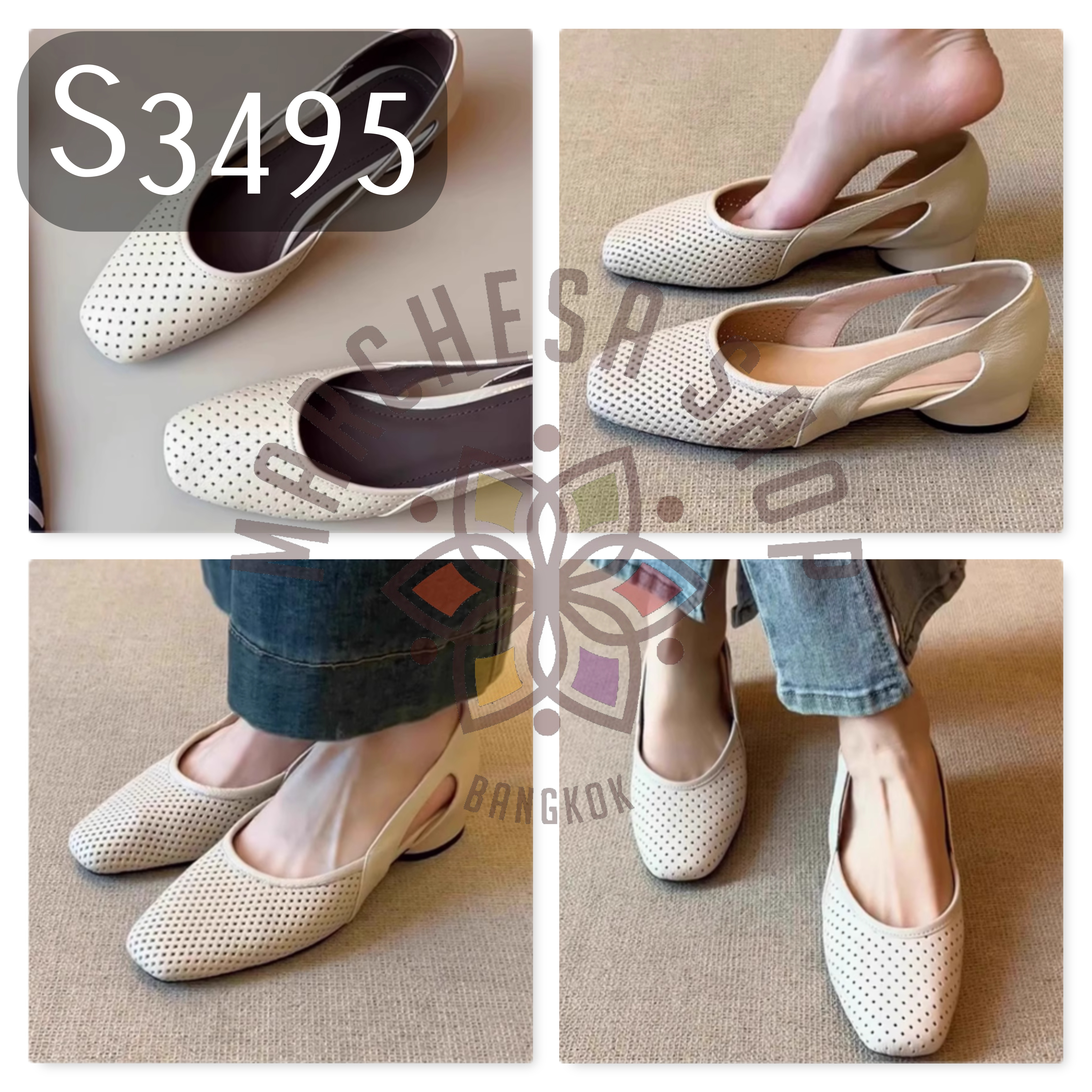 S3495 - 頭層小羊透氣鏤空圓頭平底鞋