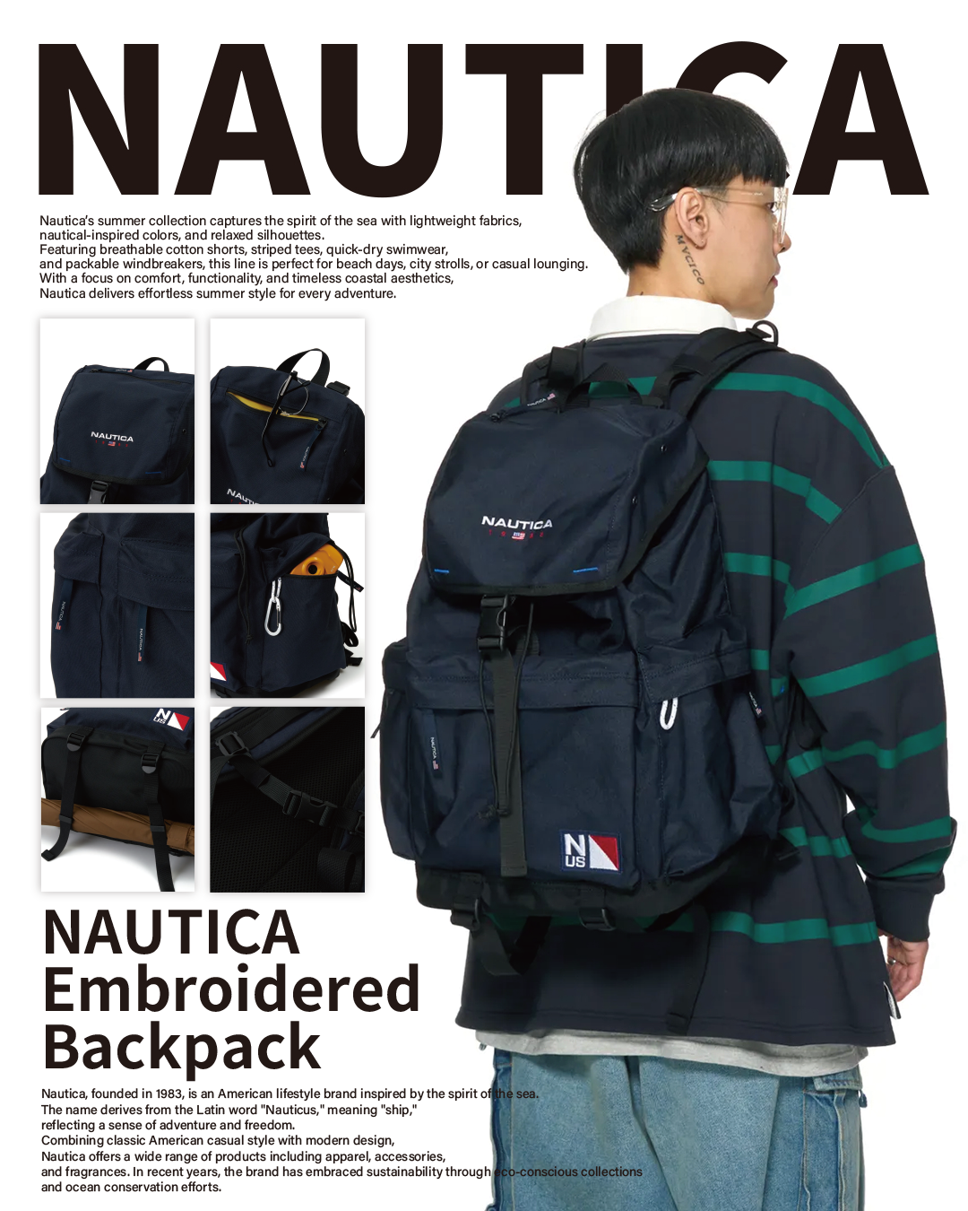 #韓國連線預購 NAUTICA 雙肩卡扣 刺繡LOGO 大容量 後背包