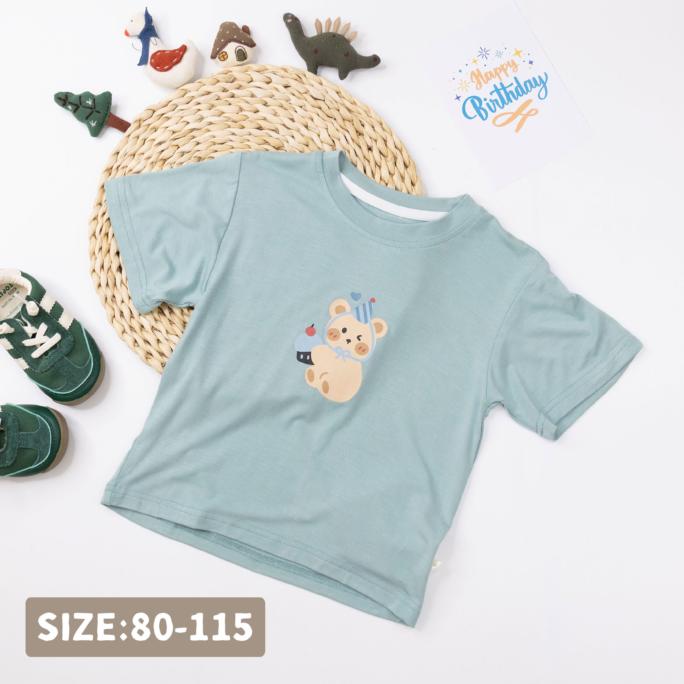 【H50389】眨眼小熊吃蛋糕親膚上衣