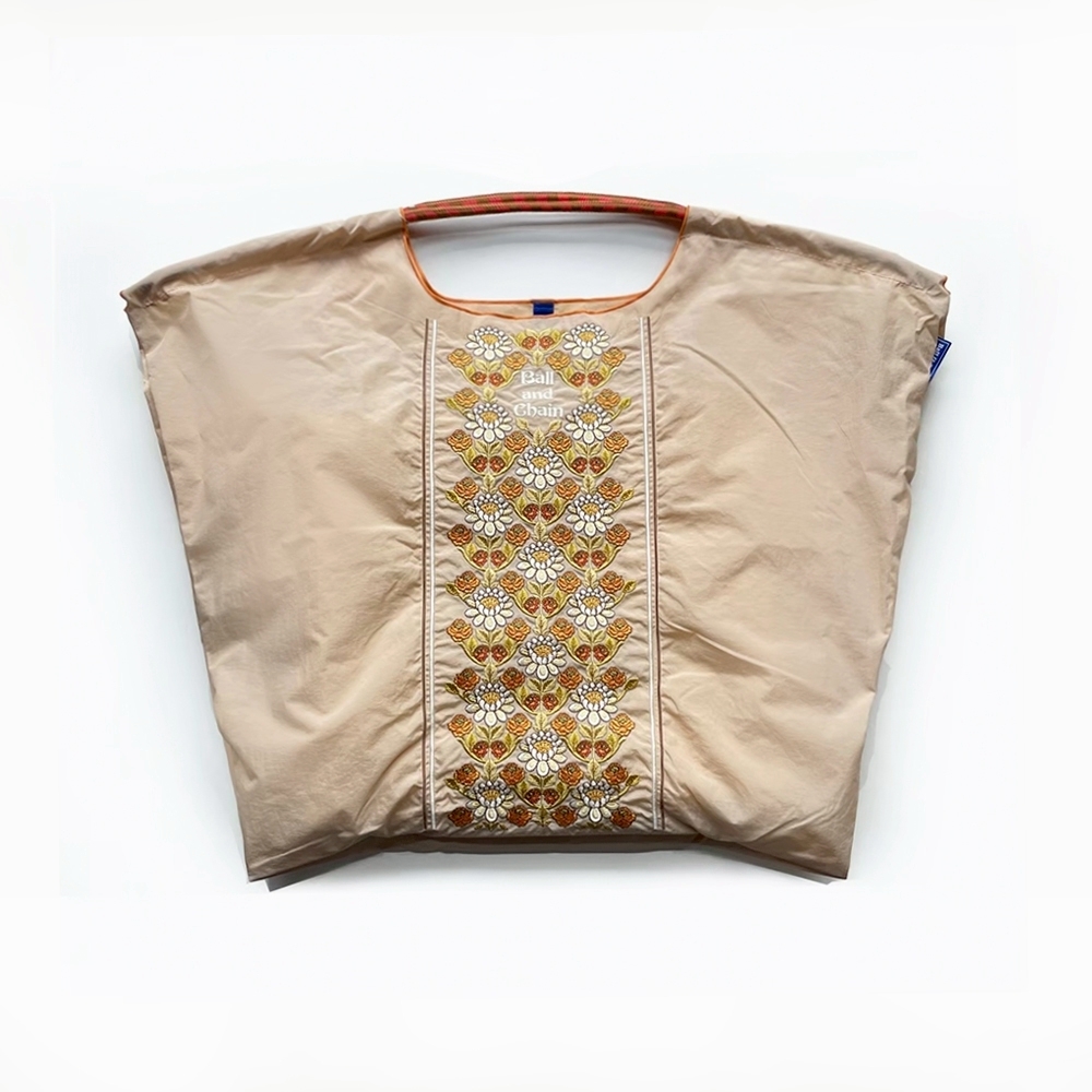 Ball＆Chain 刺繡環保購物袋 L號 - 卡其 (30114621)