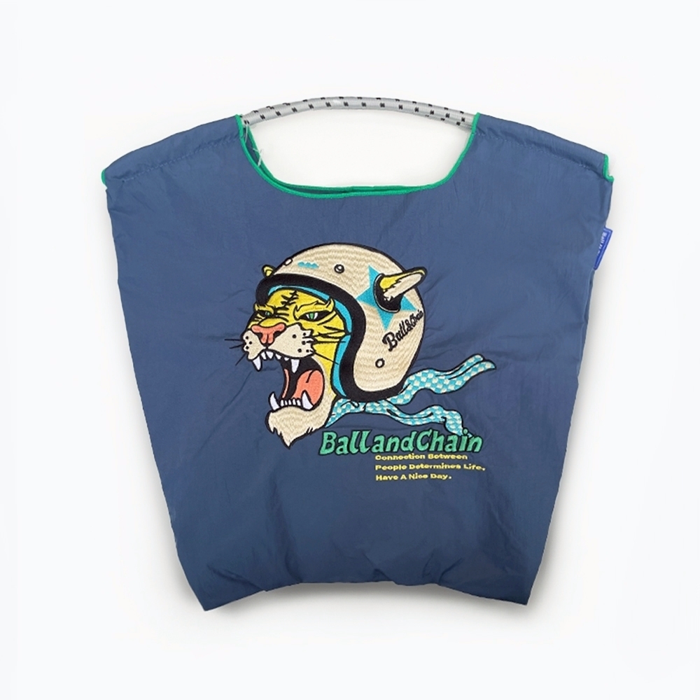 Ball＆Chain 刺繡環保購物袋 M號 - 深藍 (30104932)