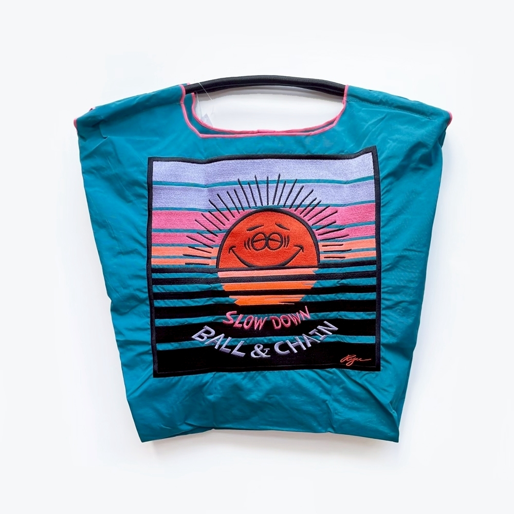 Ball＆Chain 刺繡環保購物袋 M號 - 藍 (31400578)