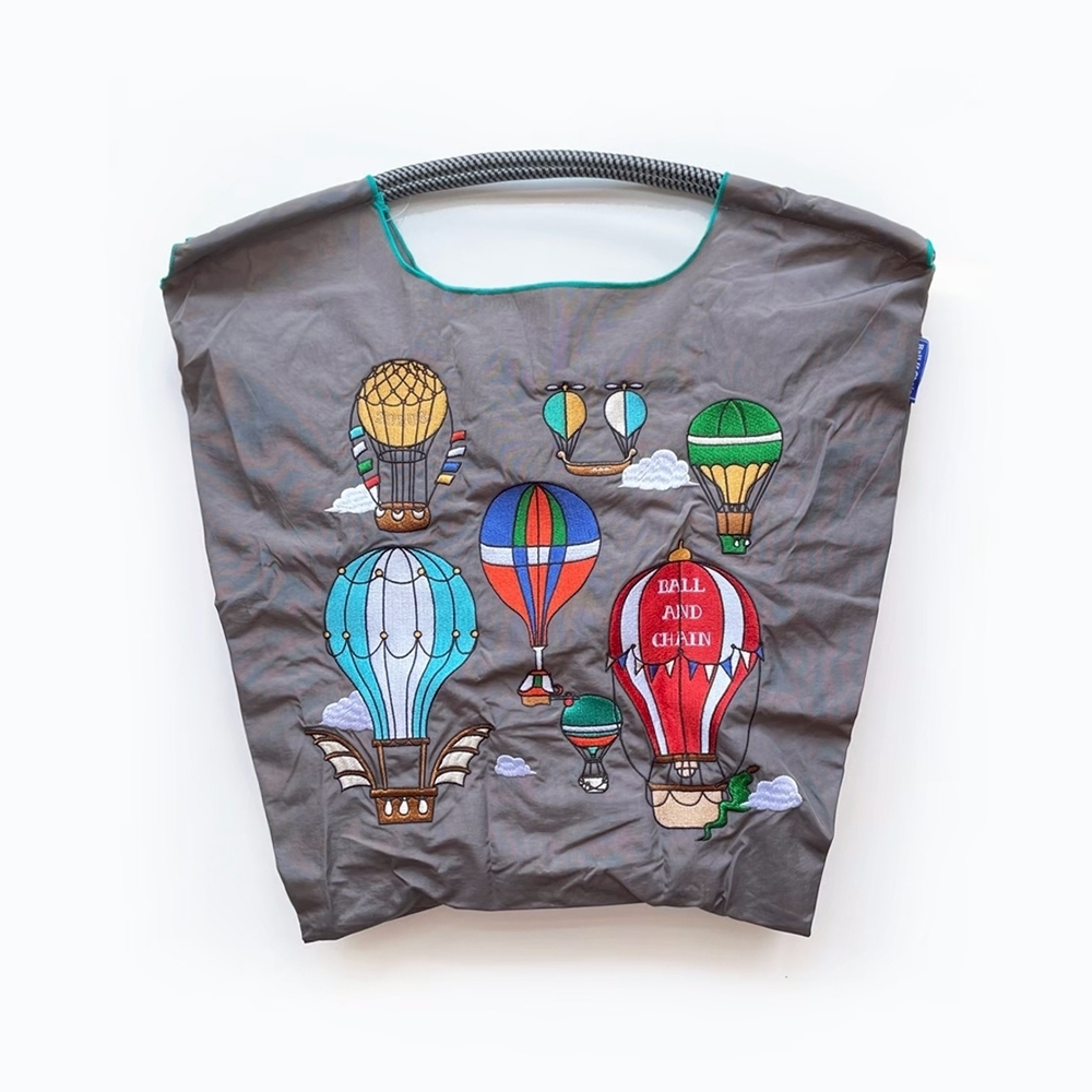 Ball＆Chain 刺繡環保購物袋 M號 - 灰 (30103985)