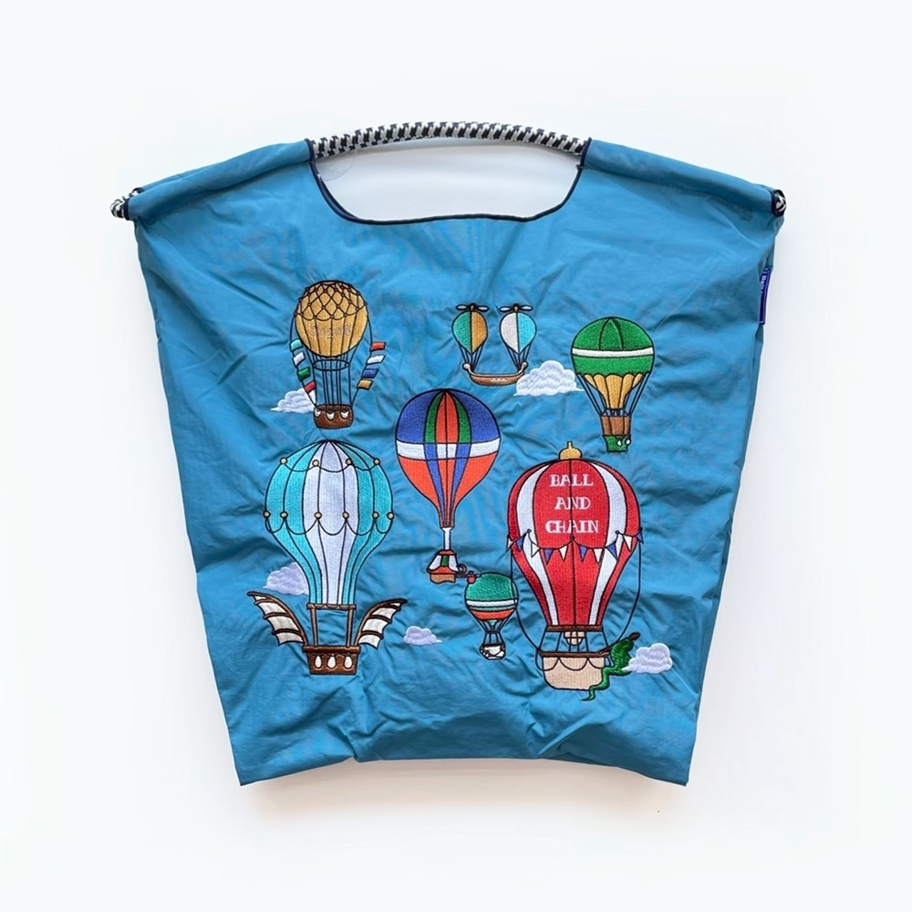 Ball＆Chain 刺繡環保購物袋 M號 - 藍 (30103988)