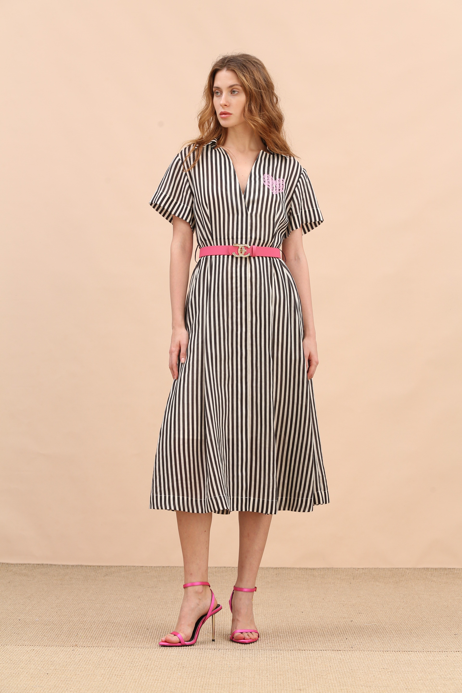 BE10257E1 條紋印象長洋 (附布腰帶)