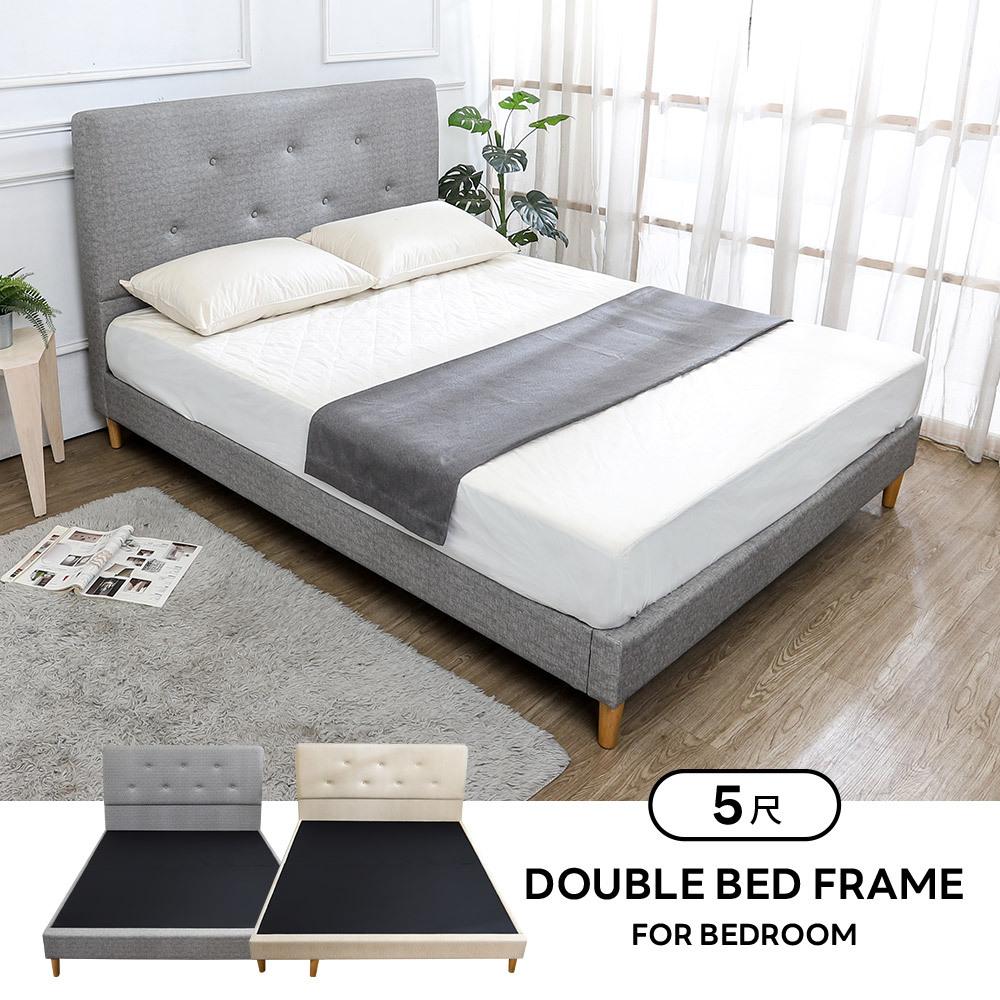 高恩5尺雙人耐磨貓抓布紋皮革床架/床組(床頭片+床底-兩色可選)