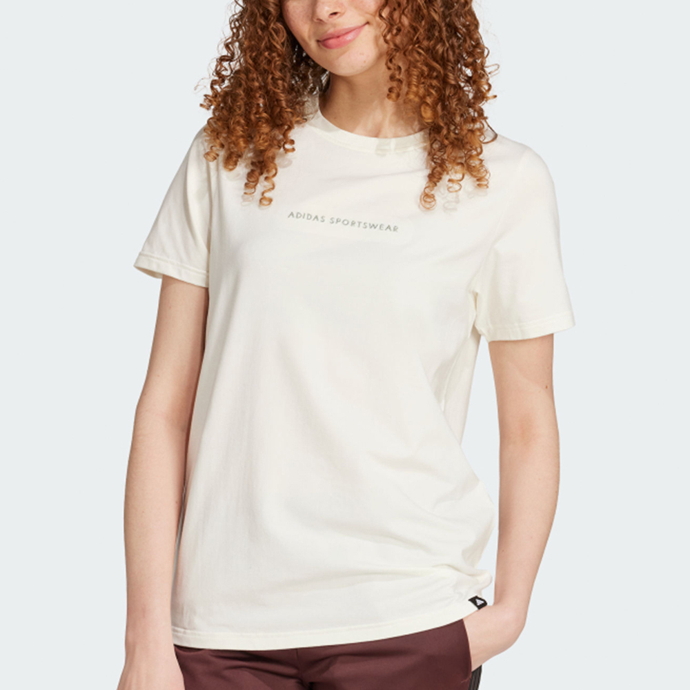 Adidas Codes Doodle Camp 女款 米色 三葉草 愛迪達 圓領 休閒 上衣 短袖 JX5322