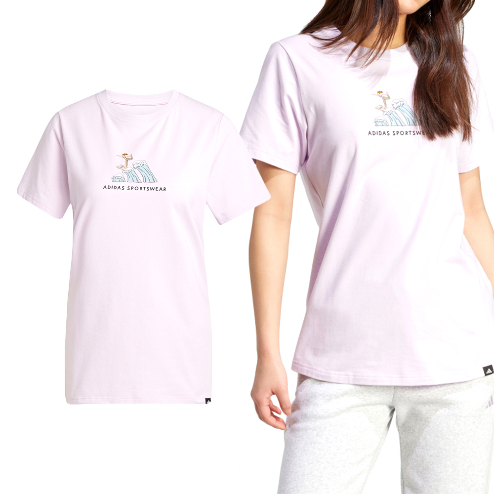 Adidas Codes Doodle Surf 女款 粉色 三葉草 愛迪達 電繡 圓領 休閒 短袖 JX5328