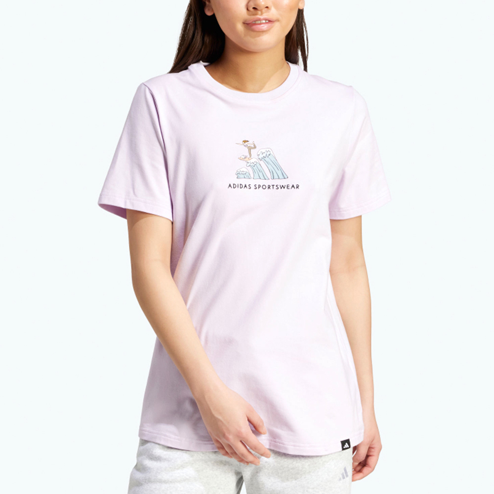 Adidas Codes Doodle Surf 女款 粉色 三葉草 愛迪達 電繡 圓領 休閒 短袖 JX5328