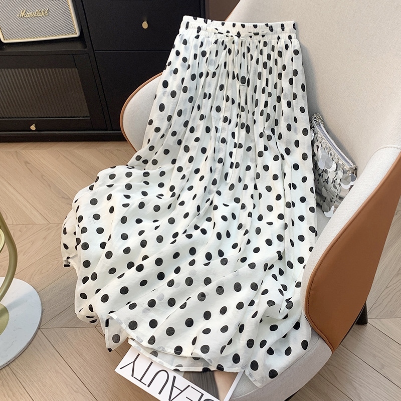 點點天絲中長裙 白色