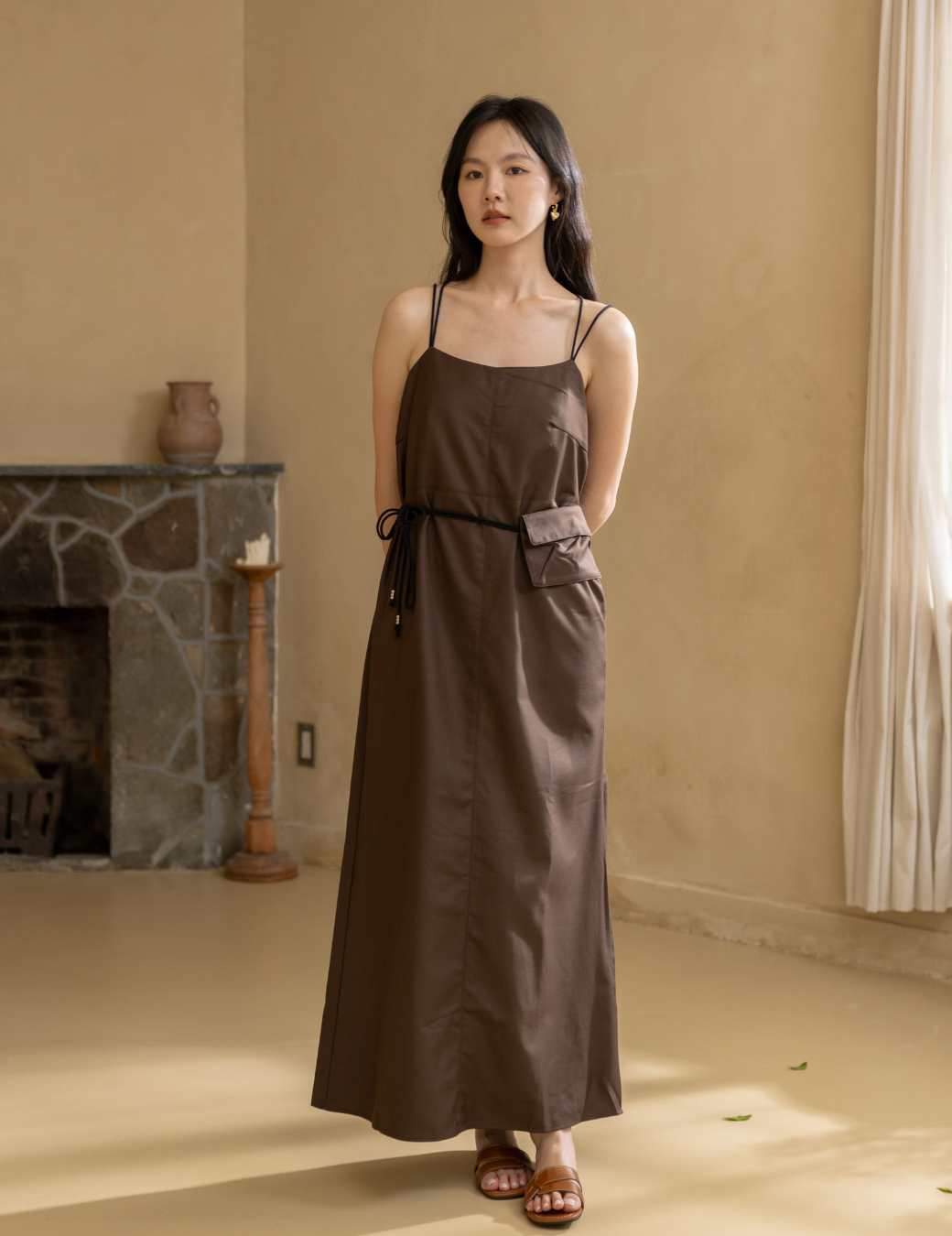 麻繩小包連身洋裝（可可色/3尺寸）