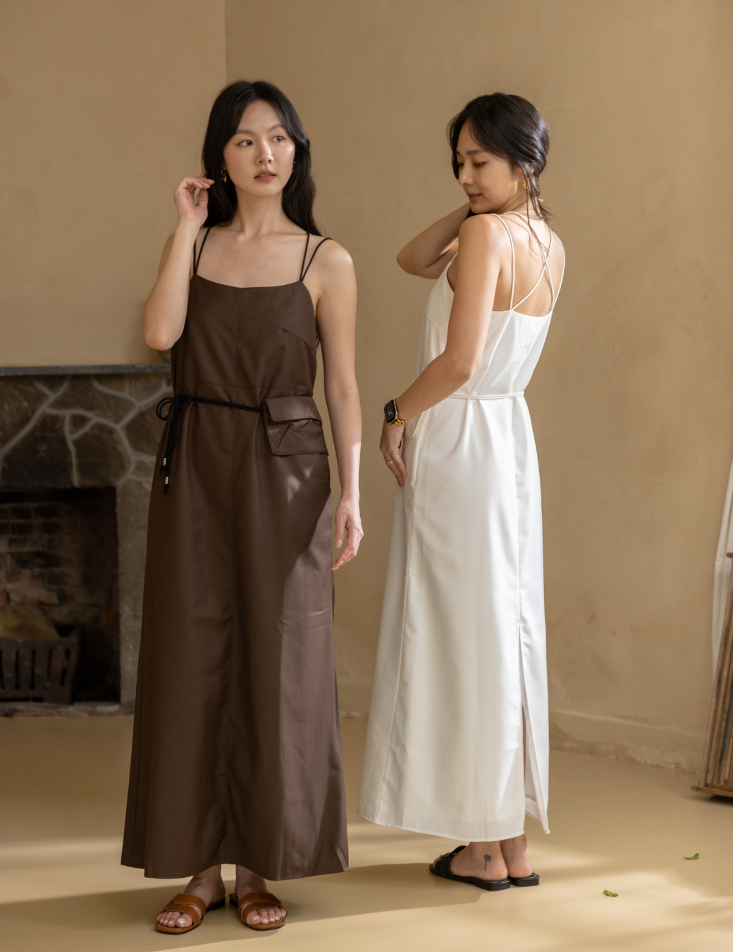 麻繩小包連身洋裝（可可色/3尺寸）