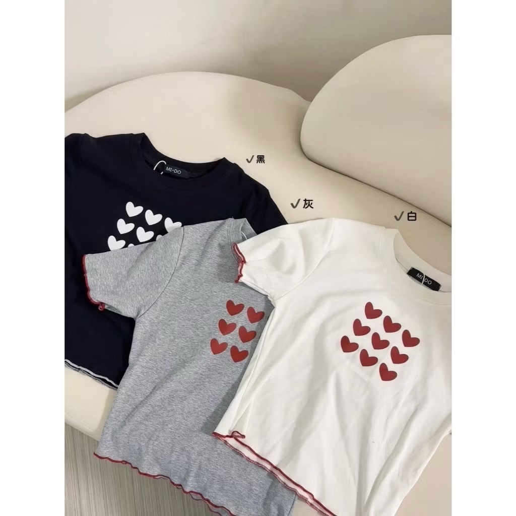 愛心小花邊棉TEE/三色