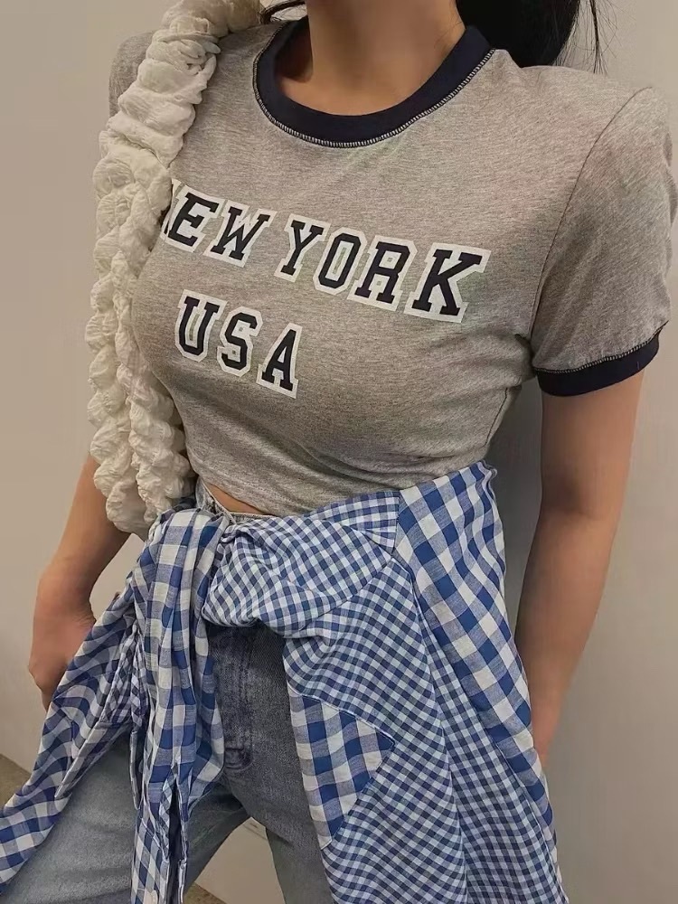 滾邊NEWYORK短版上衣/二色