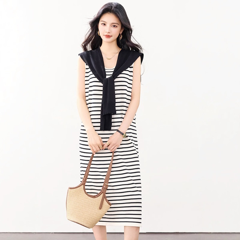 披肩條紋背心裙洋裝 兩色