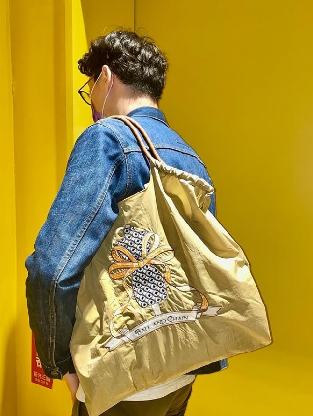 Ball＆Chain 刺繡環保購物袋 L號 - 卡其 (30115003)