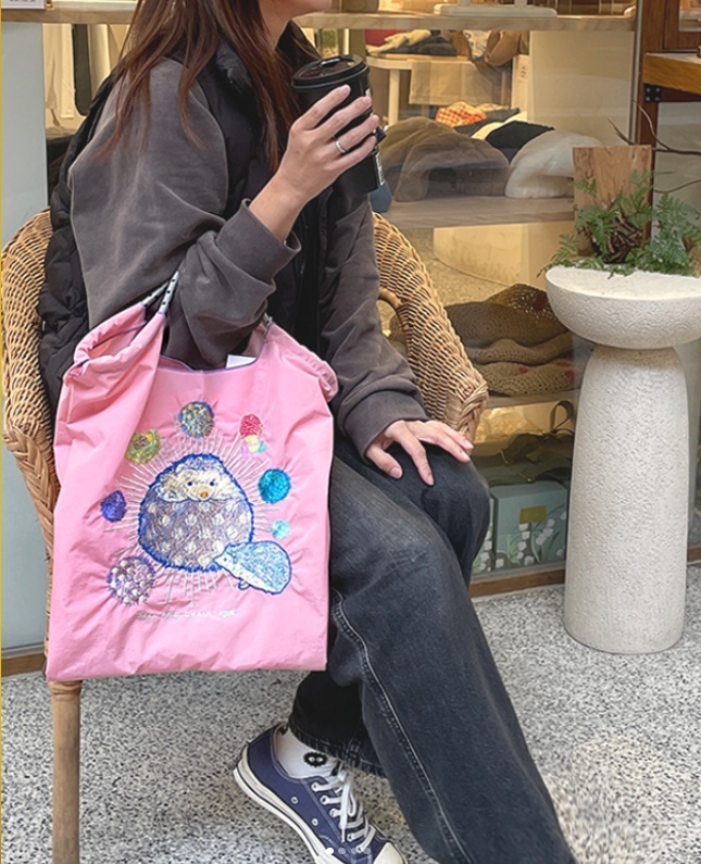 Ball＆Chain 刺繡環保購物袋 M號 - 粉紅 (31300825)