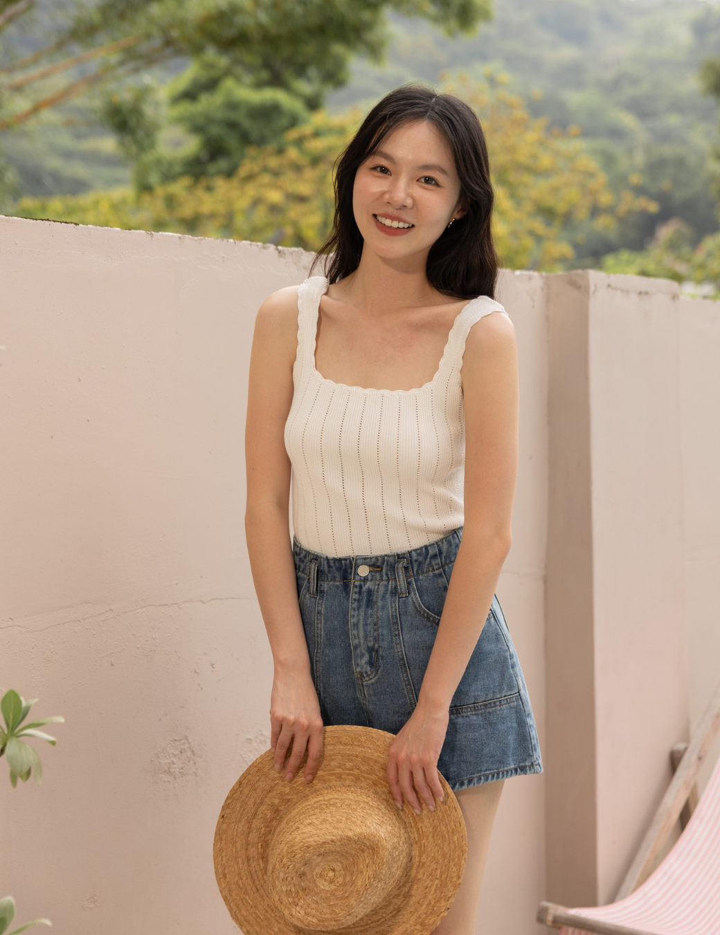 小花邊方領針織背心（白色/3尺寸）