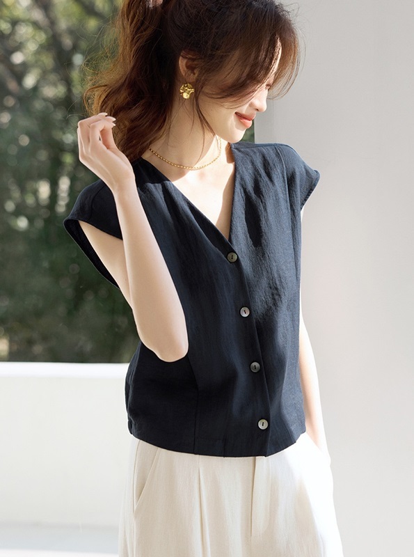 V領小包袖上衣 藏青