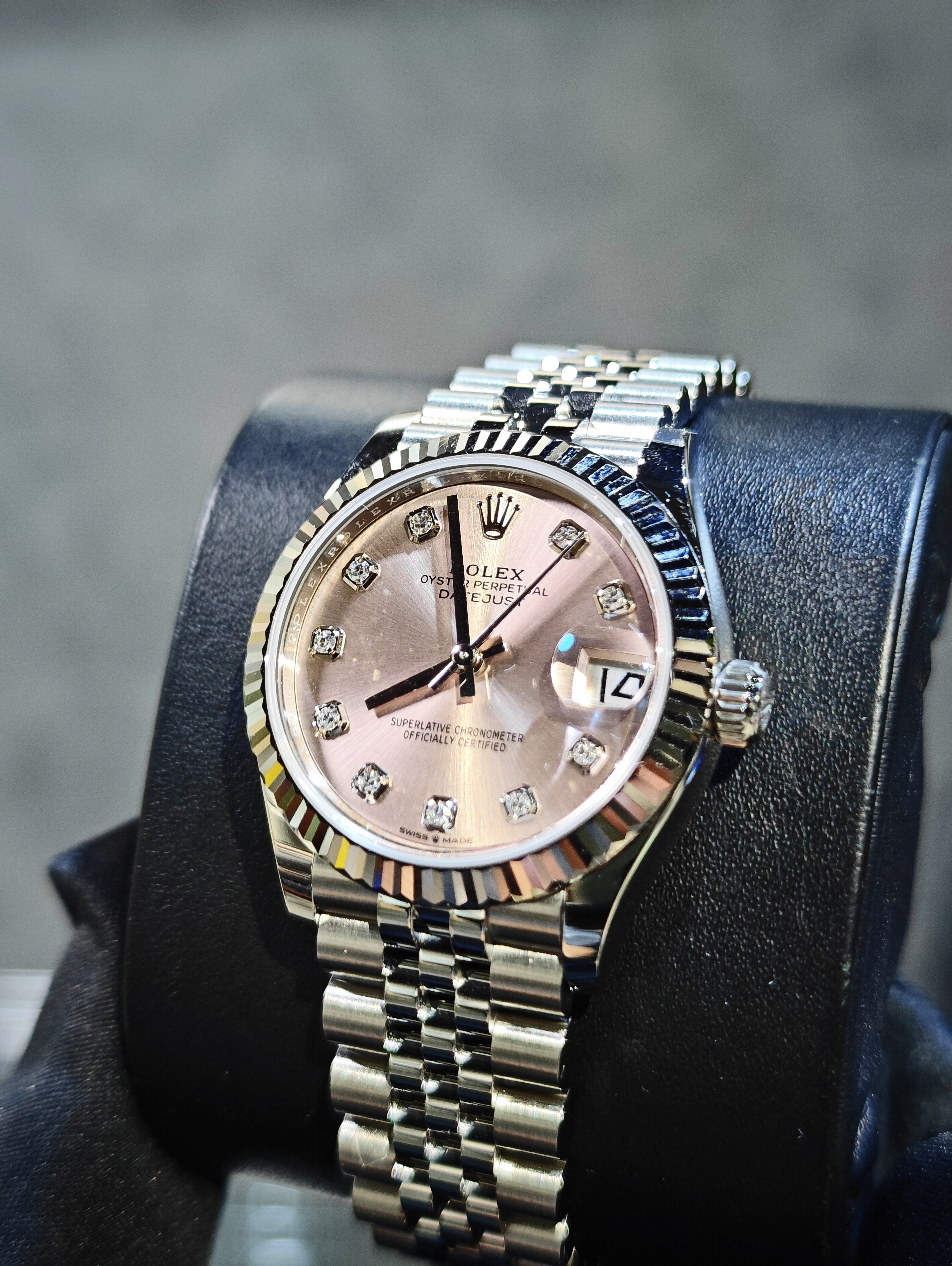 BRAND NEW ROLEX 278274g 278274 PINK DIAL DIAMOND WHITE GOLD STEEL DATEJUST 31 JUBILEE STRAP 31 MM