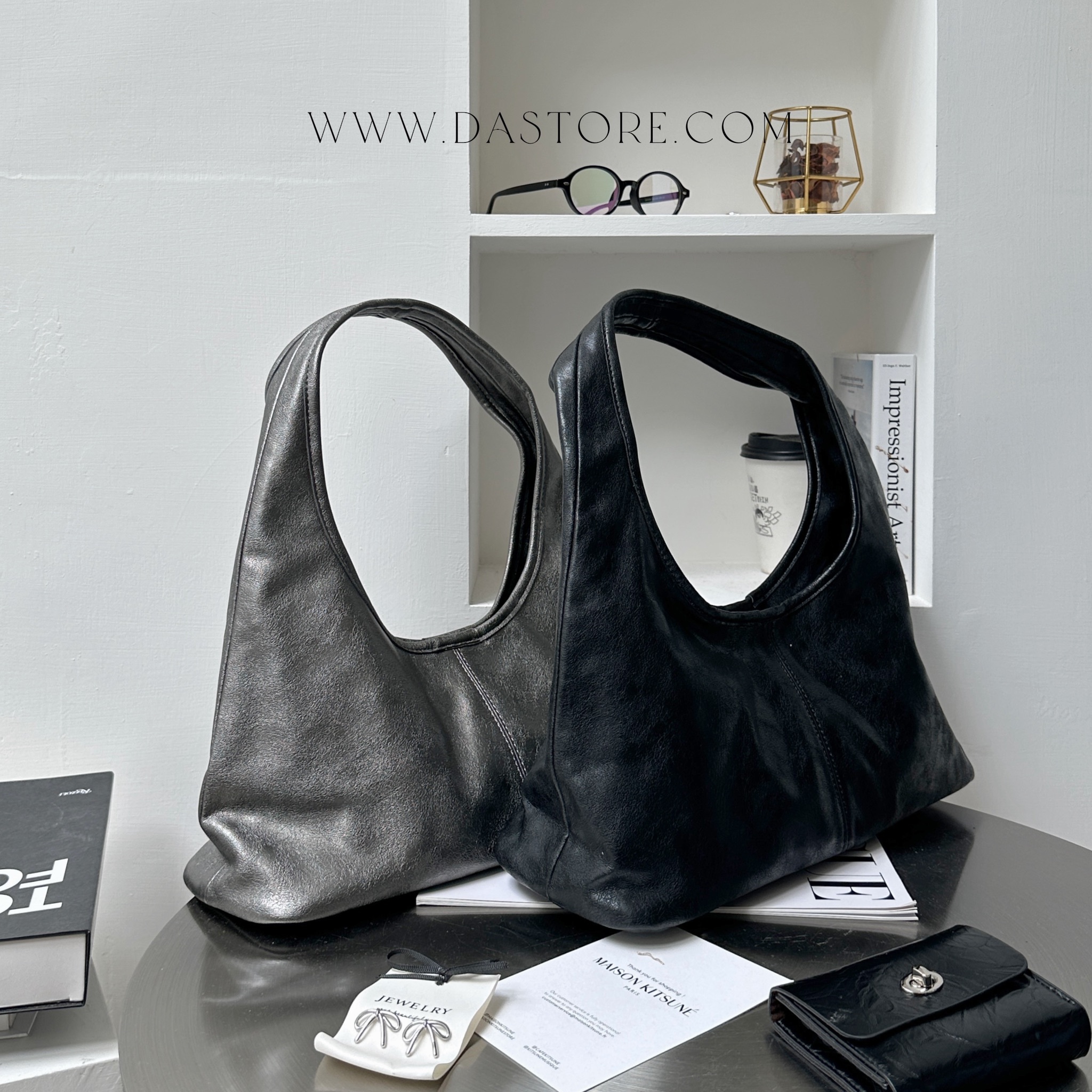 洗舊復古油蠟皮腋下包/二色