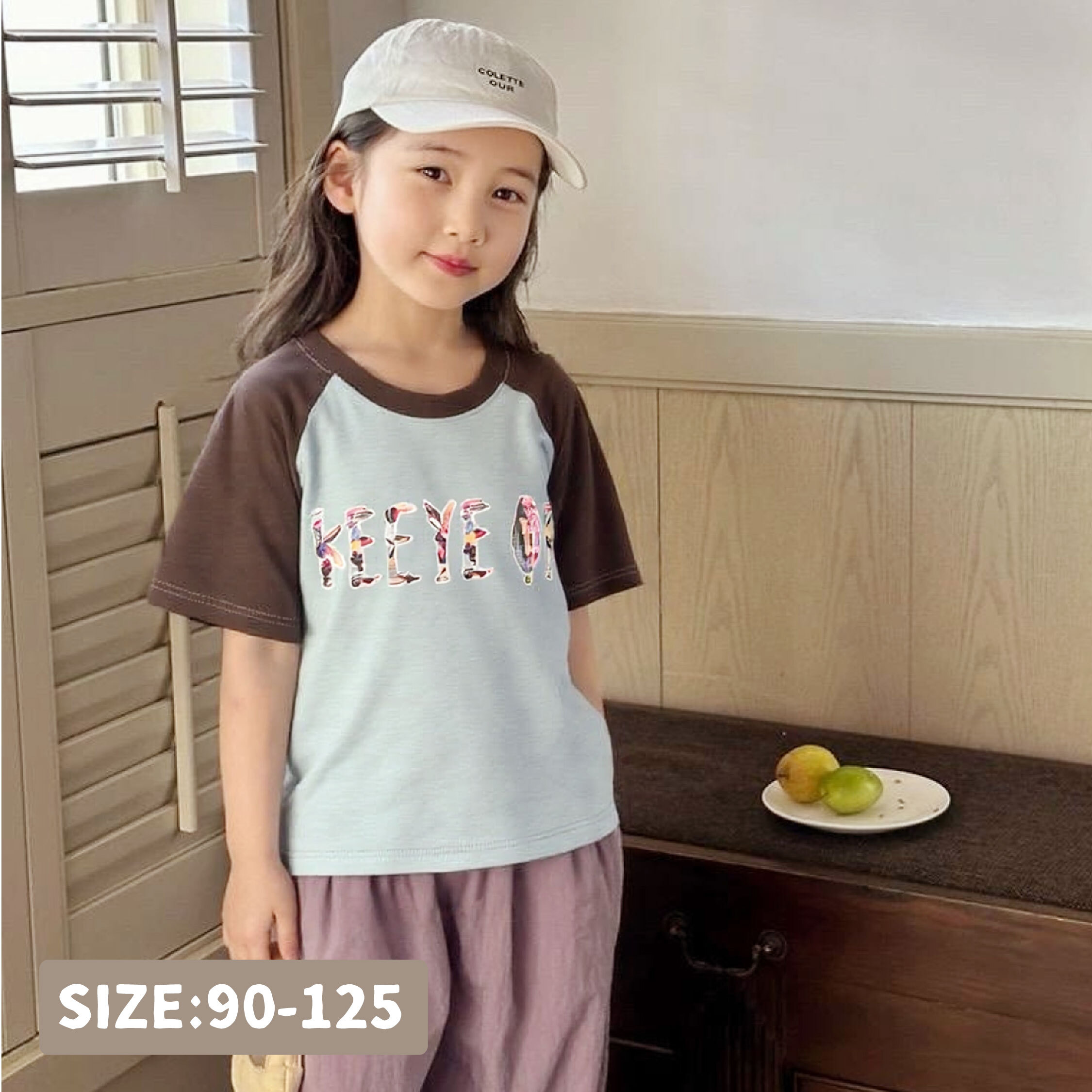 藝術貝殼拼字圓領上衣/短T＊二色 (H50411)