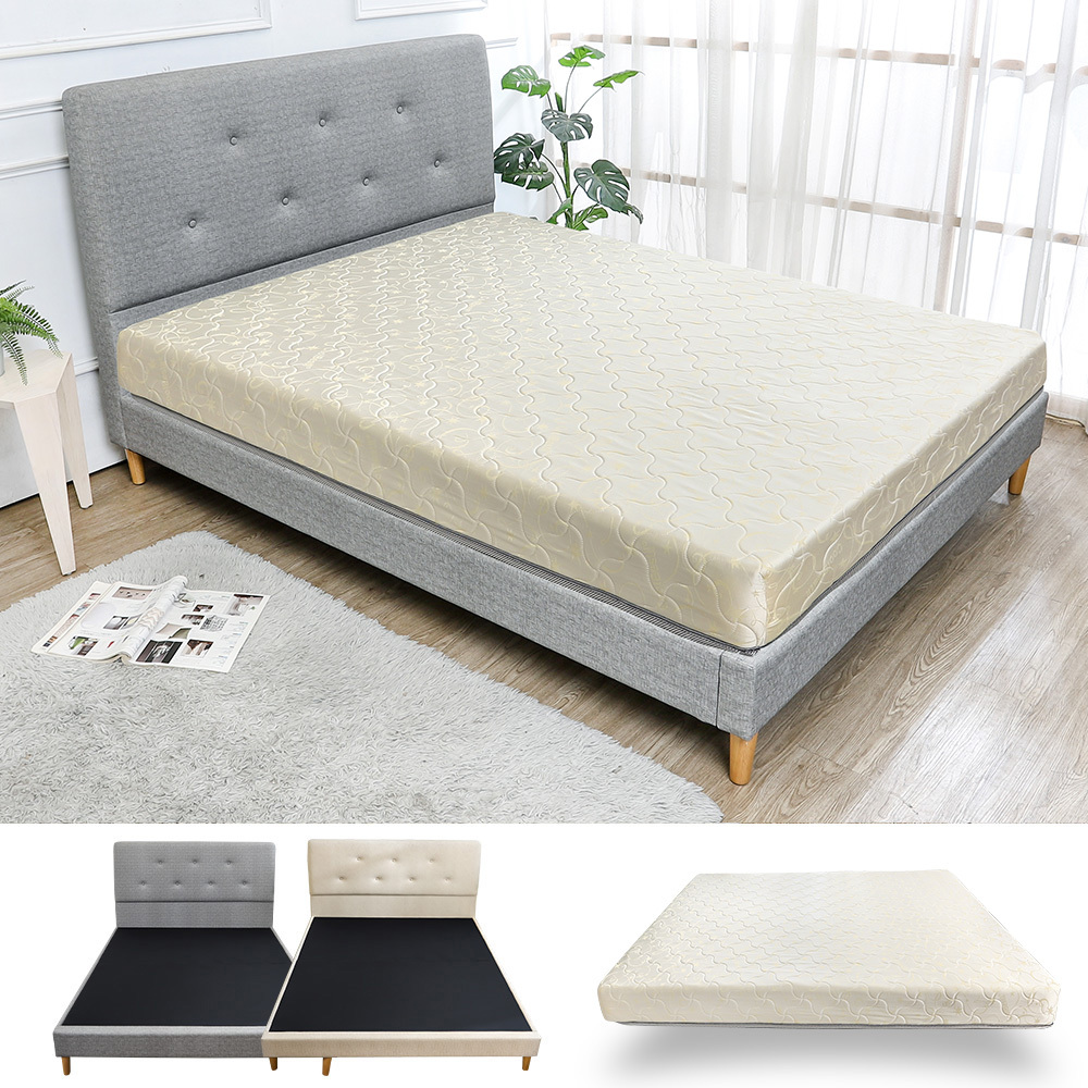 高恩5尺雙人床房間組-2件組(貓抓皮革床架+涼感兩用涼蓆床墊-兩色可選)