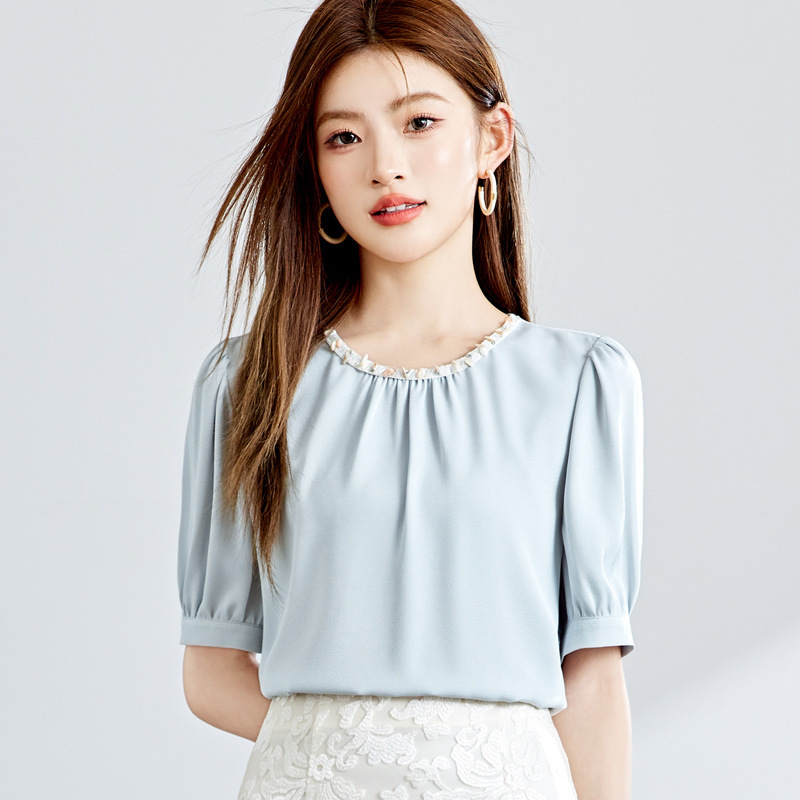 圓領公主袖雪紡上衣 三色