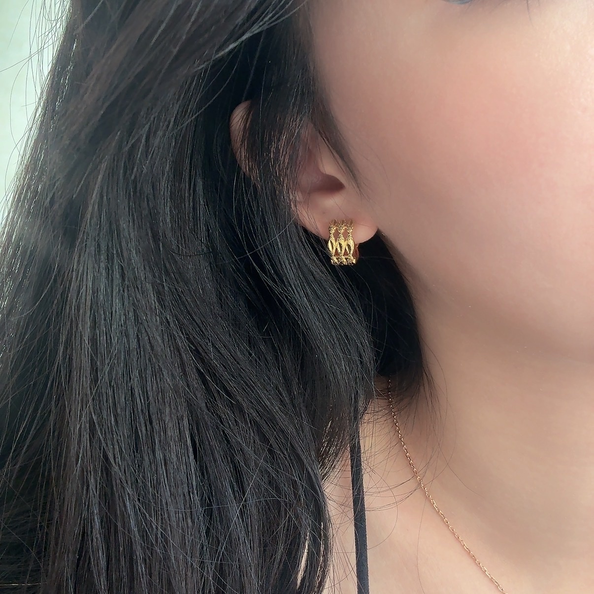 French金箔編織蕾絲耳釦釘