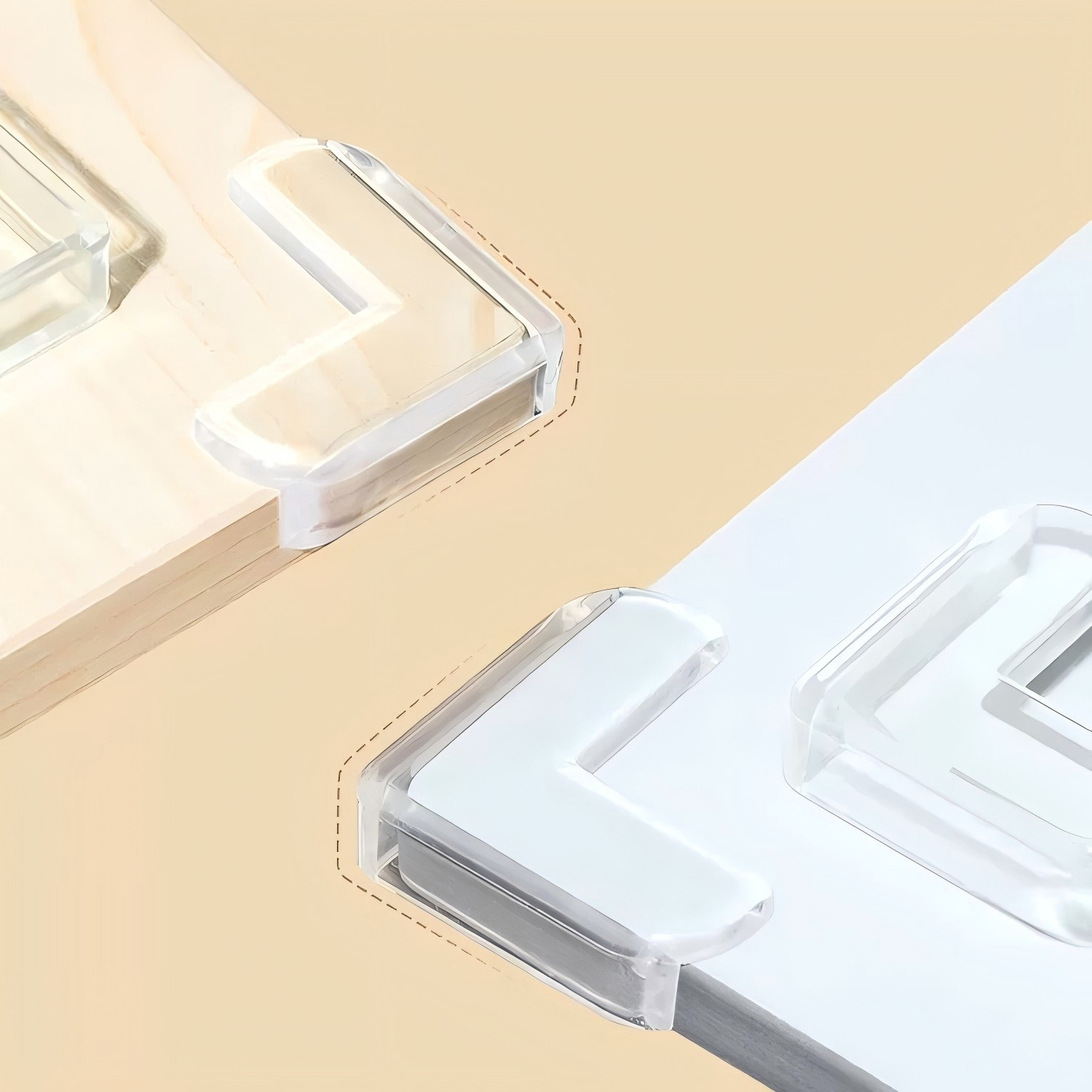 AKI Japan children's anti-collision corner protector corner cover table corner glass coffee table pad transparent corner edge sticker protective cover | anti-collision glue (box of 8 pieces) (Rice Wood Series) A0224