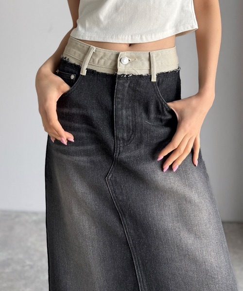 日本🇯🇵連線 JAVA 腰部拼接設計牛仔長裙 長裙 牛仔裙 拼接設計 後開衩 2色(任買兩件711免運)/預購