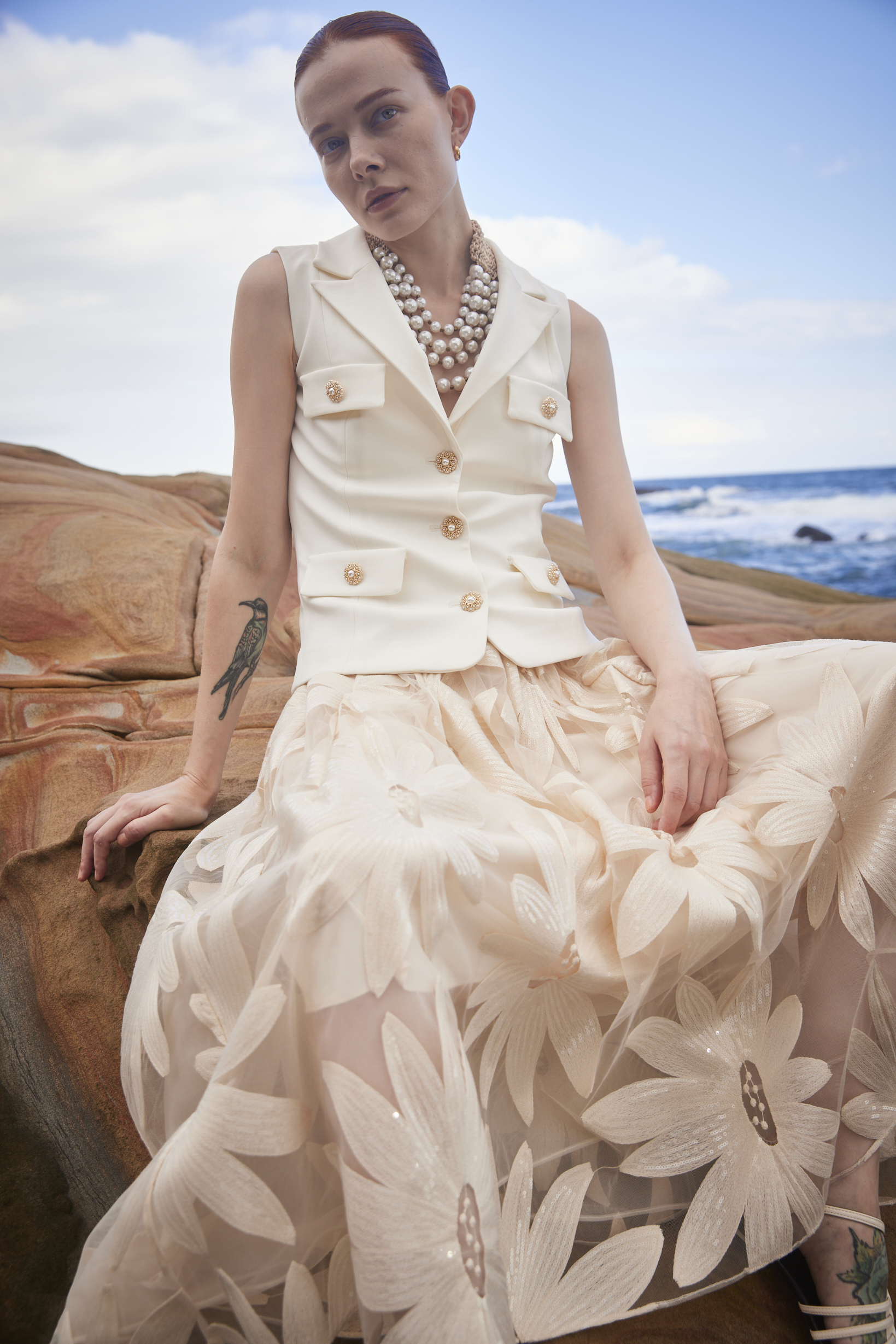 BE10127C1 微光glimmers刺繡花紗裙