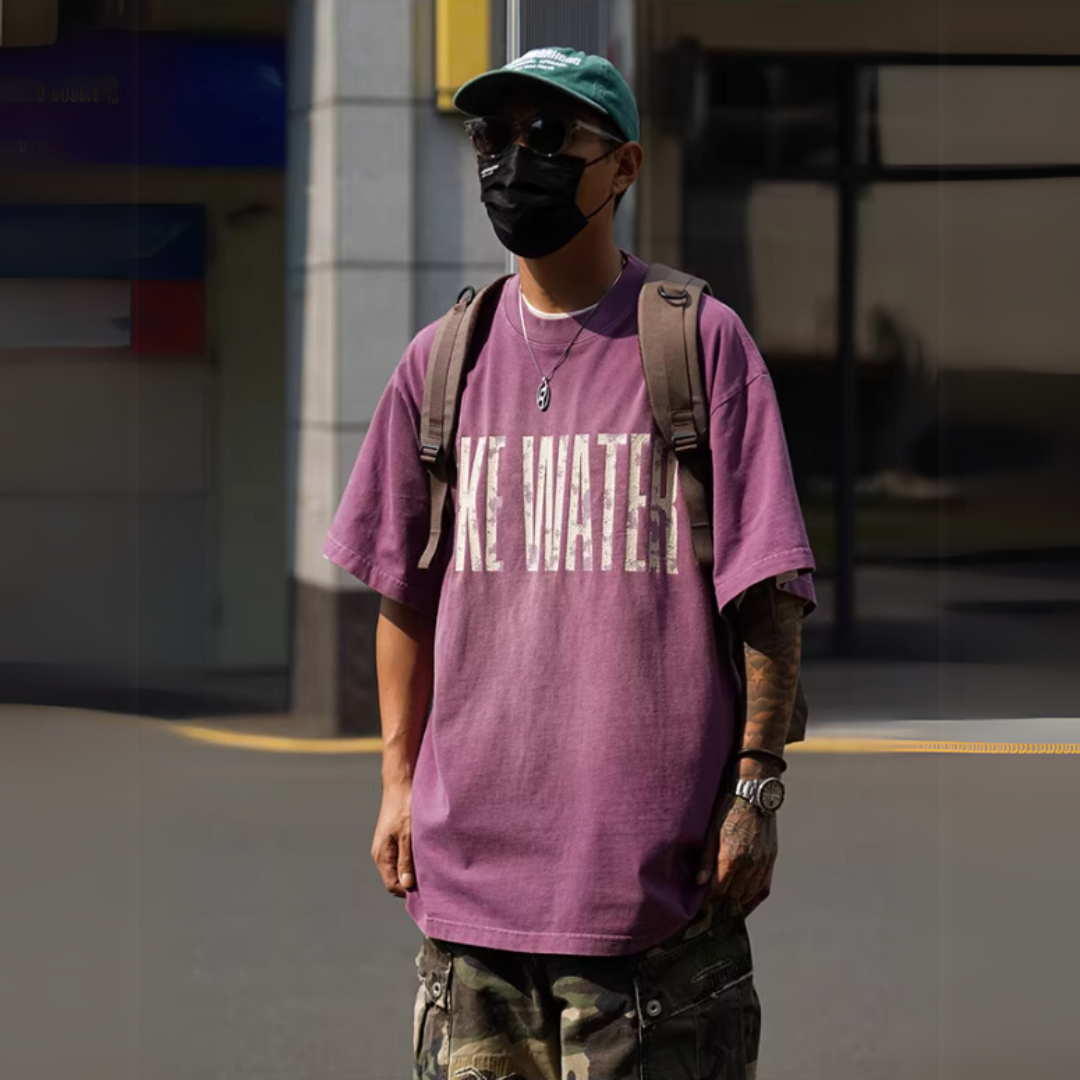 水洗仿舊字母印花短袖T恤