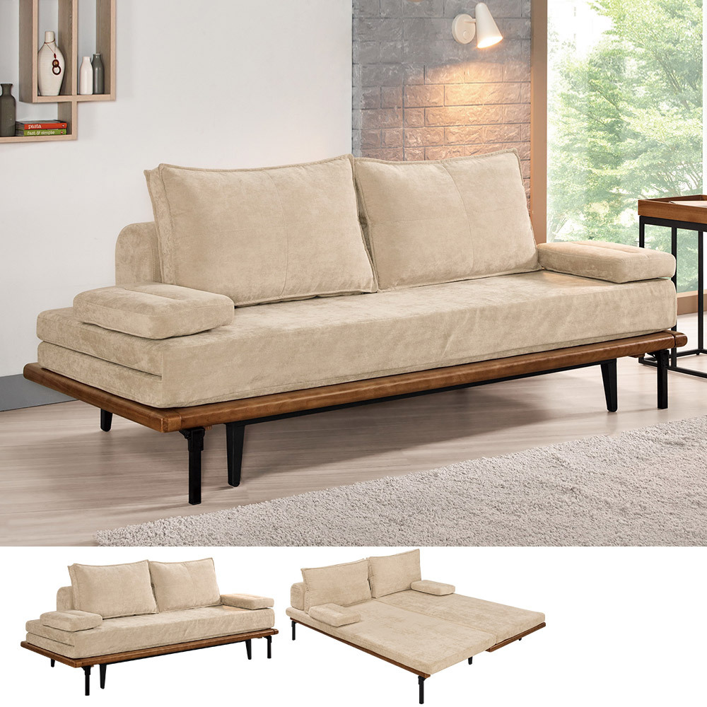 喬治亞米色絨布沙發床/雙人椅/二人座沙發