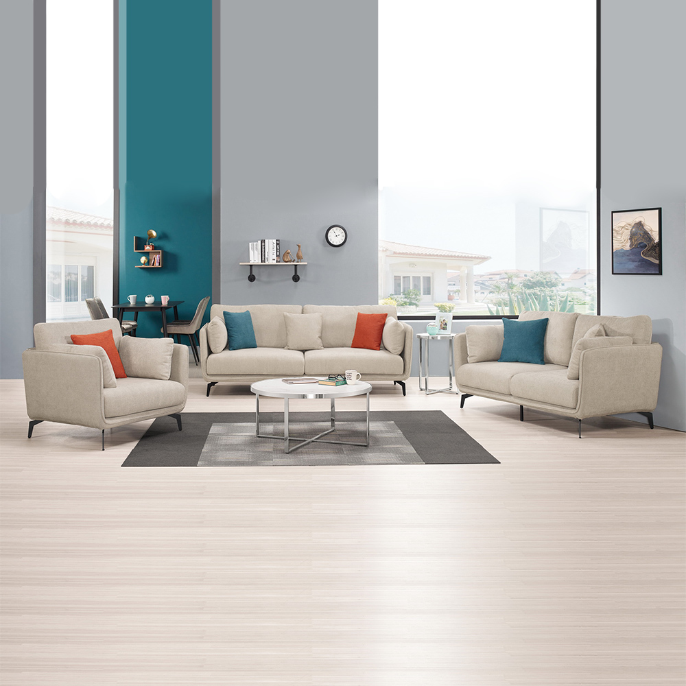 雷斯淺灰色布沙發椅組合-附抱枕(1+2+3人沙發)