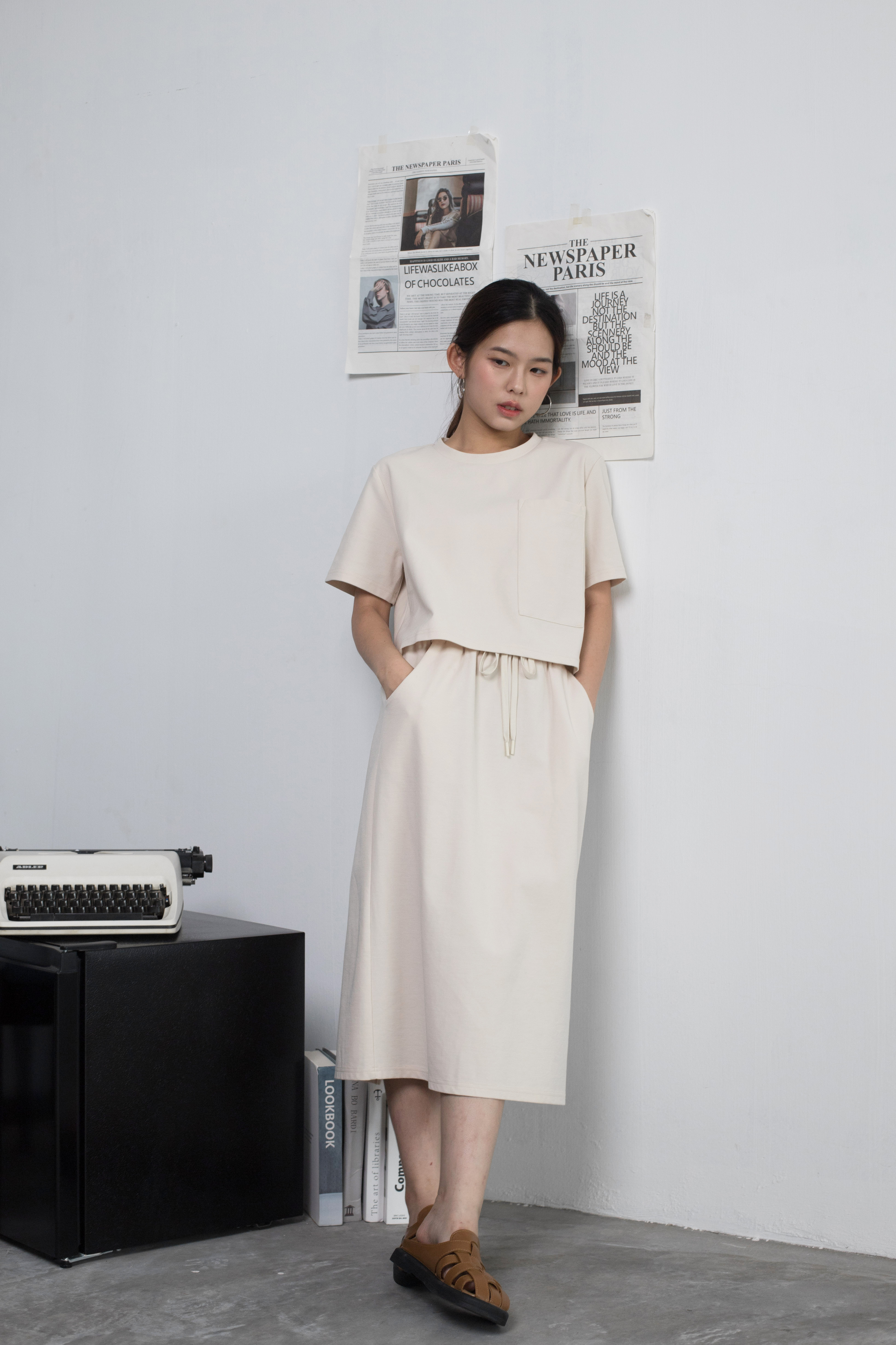 Jeene Column Skirt in Beige -2346SKBEI