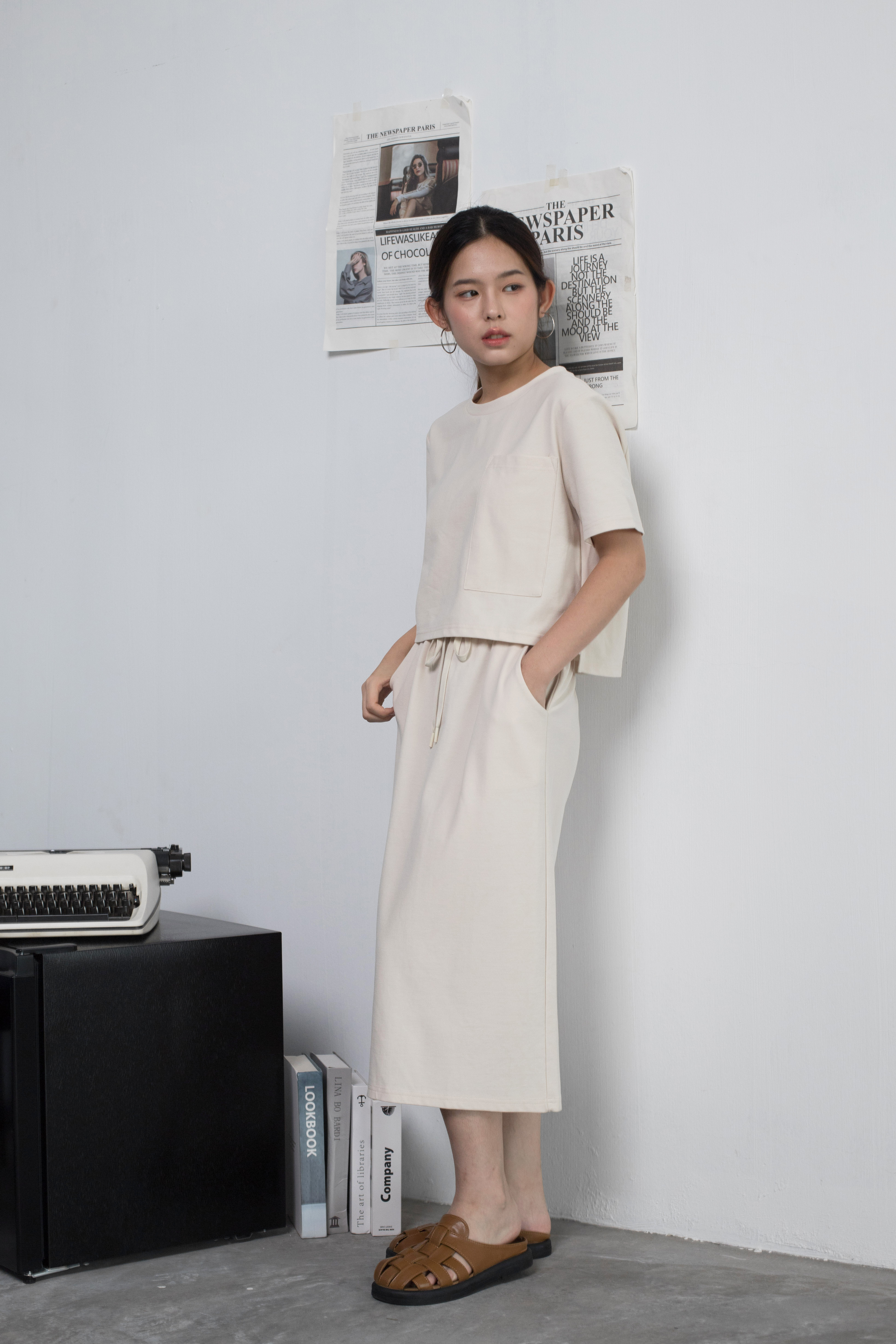 Jeene Column Skirt in Beige -2346SKBEI