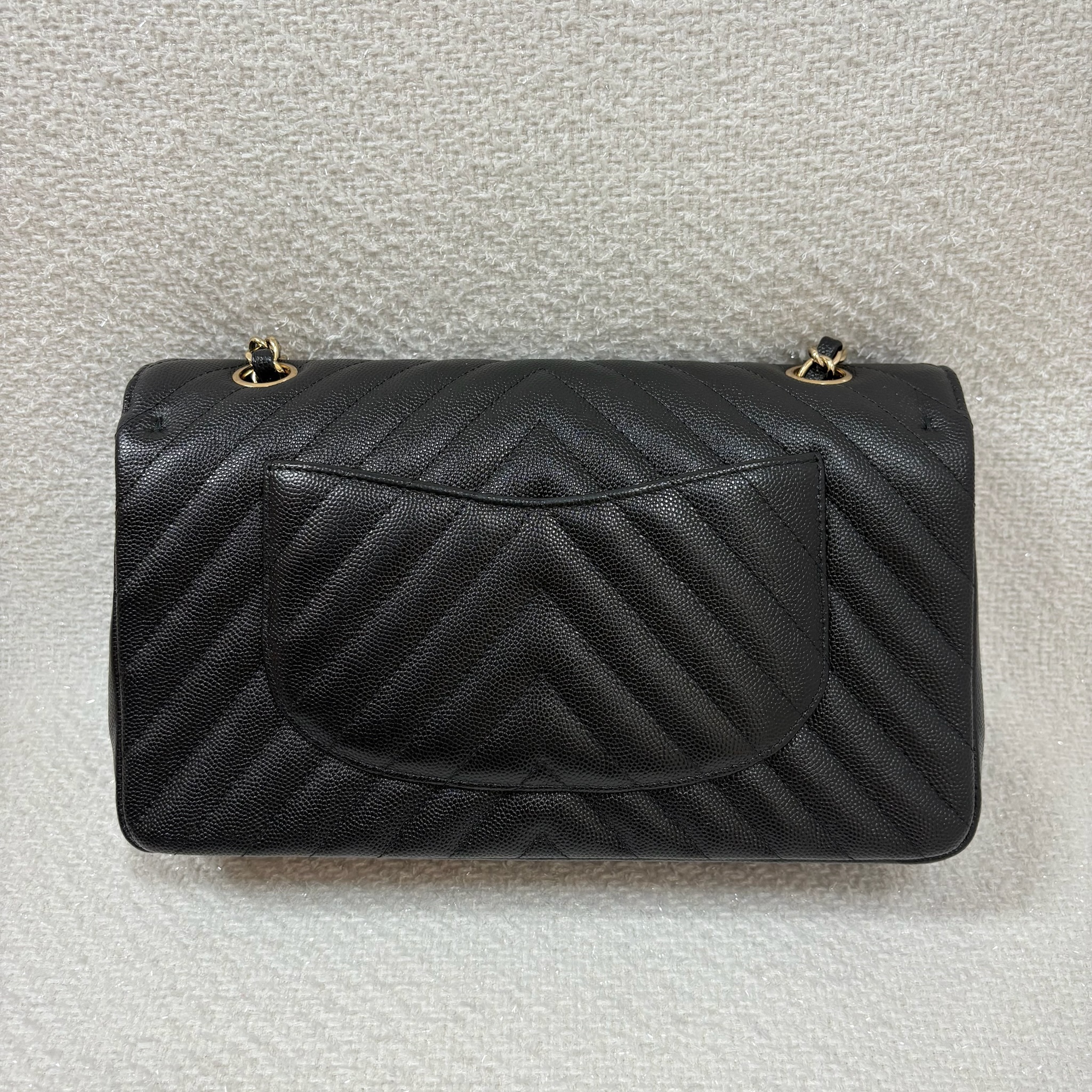 Chanel Chevron Classic Flap Bag - Black / Ghw