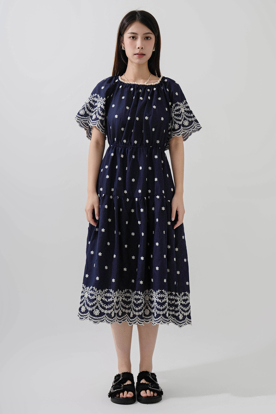 民族繡花拉肩連身裙  (^現貨款式）